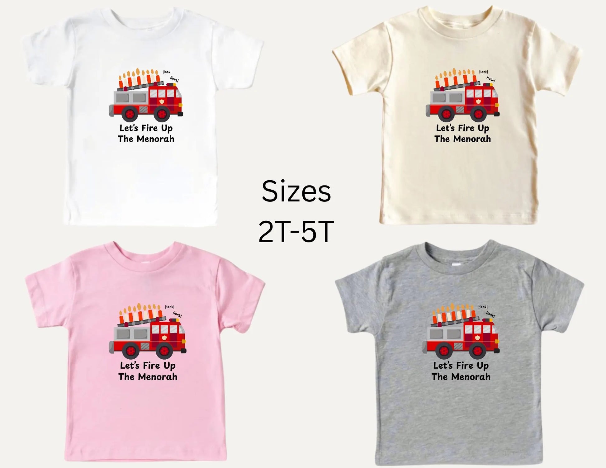 Hanukkah Kids Shirt, Menorah Fire Truck Toddler/Baby Tshirt, Jewish Kids T-shirt, Hanukkah Gift, Firetruck Chanukah Tee, Kids Firetruck Tee