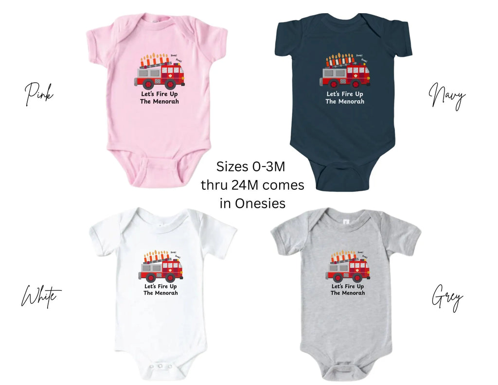 Hanukkah Kids Shirt, Menorah Fire Truck Toddler/Baby Tshirt, Jewish Kids T-shirt, Hanukkah Gift, Firetruck Chanukah Tee, Kids Firetruck Tee