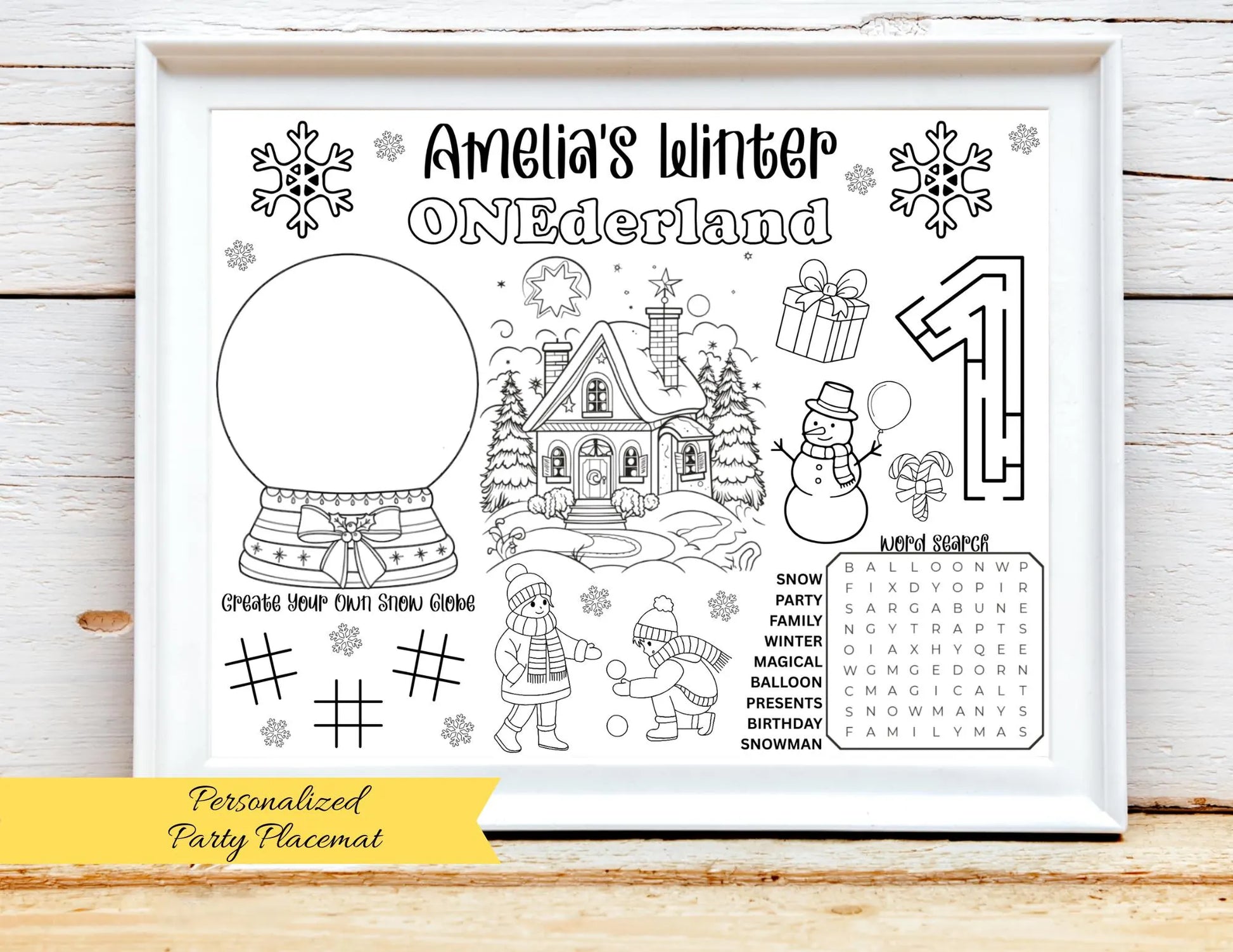 PERSONALIZED Winter ONEderland Birthday Activity Placemat, Winter Wonderland Decor, Snowy 1st Birthday, Holiday 1st Birthday Party Favors