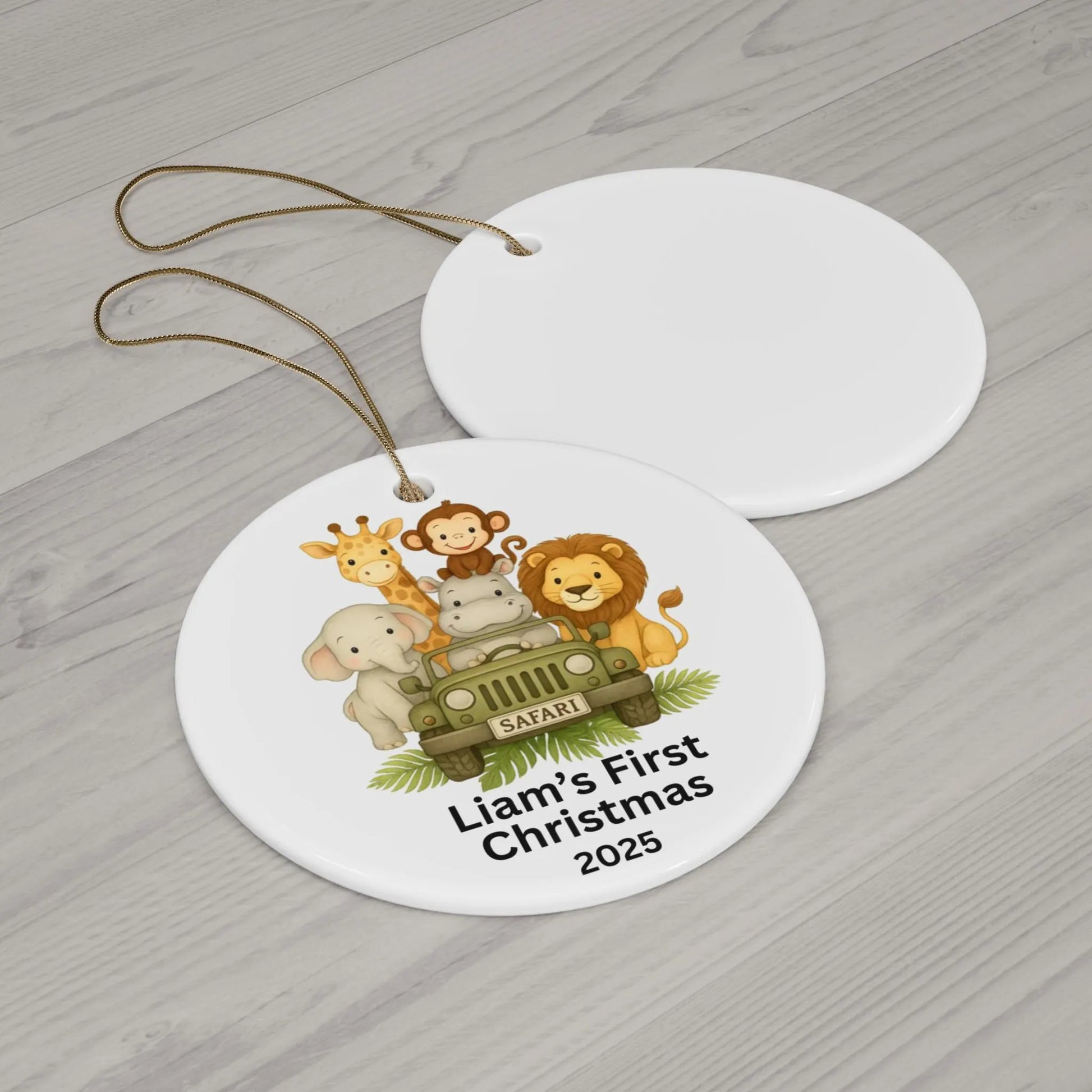 Personalized 1st Christmas Ornament, Custom Safari Animal Ornament, Babys First Christmas, Safari Ornament, Custom Christmas Safari Keepsake