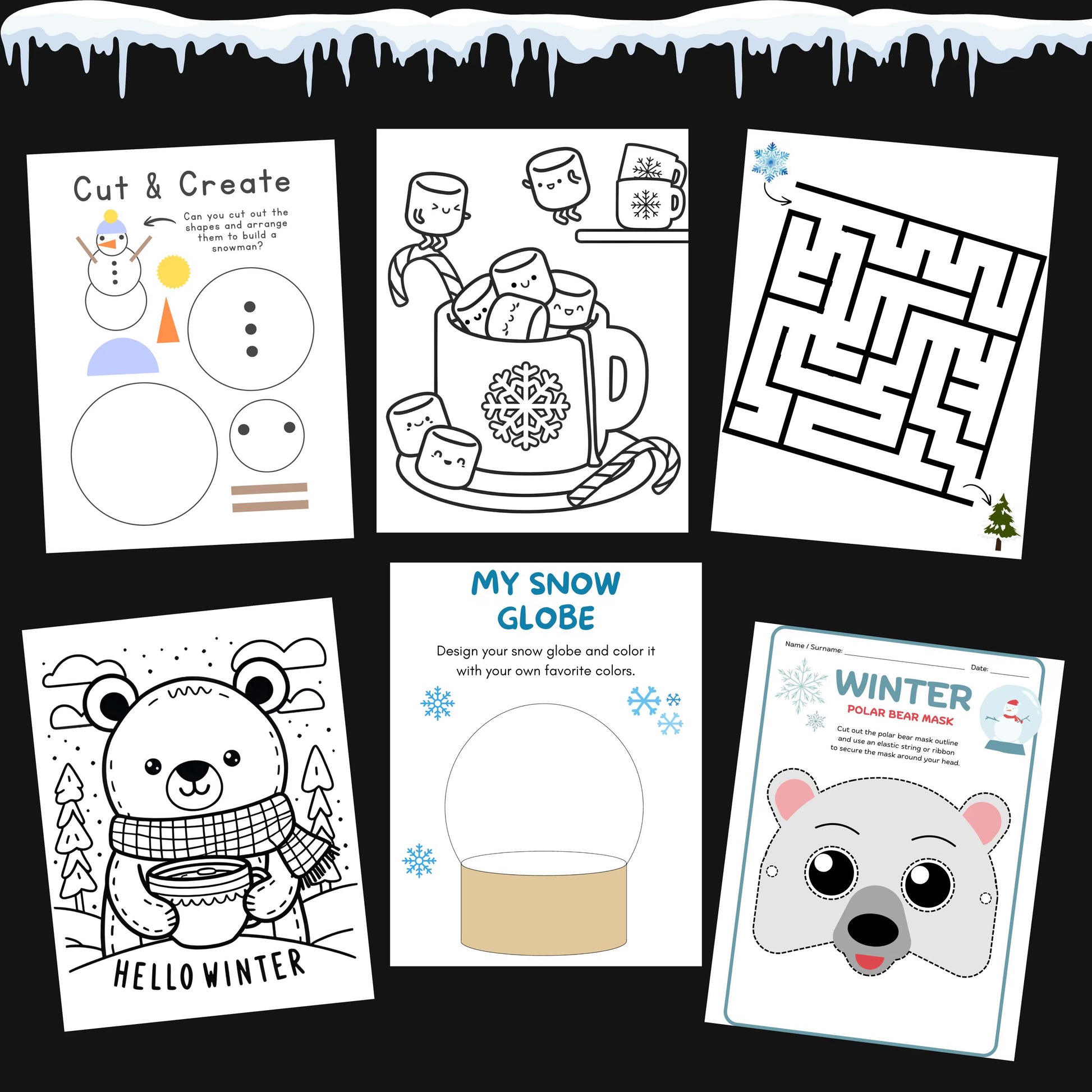 Winter Activity Pack, 25 Page Snow Day Buster Bundle, Winter Coloring, Winter Games, Winter Kids Activities, Snow Day Boredom Buster Pack