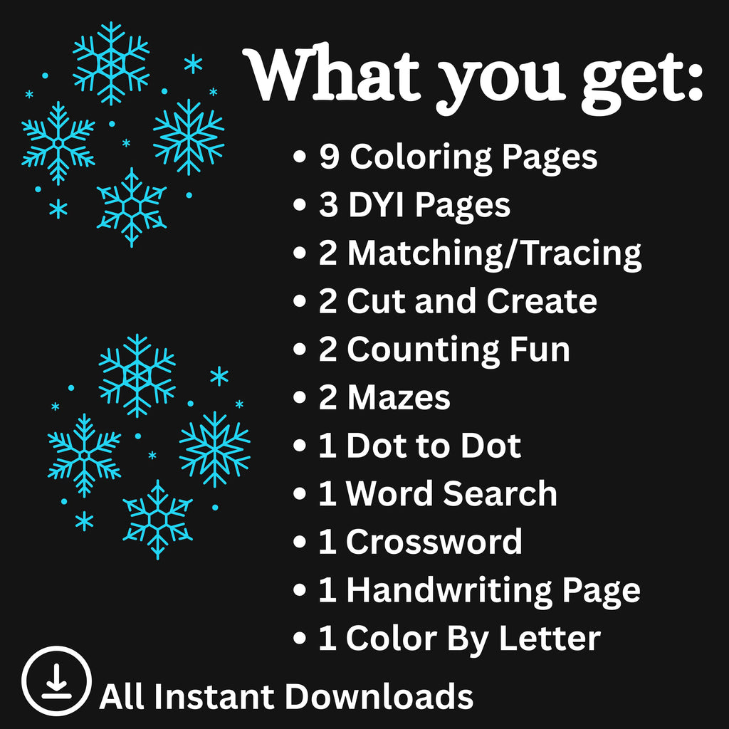 Winter Activity Pack, 25 Page Snow Day Buster Bundle, Winter Coloring, Winter Games, Winter Kids Activities, Snow Day Boredom Buster Pack