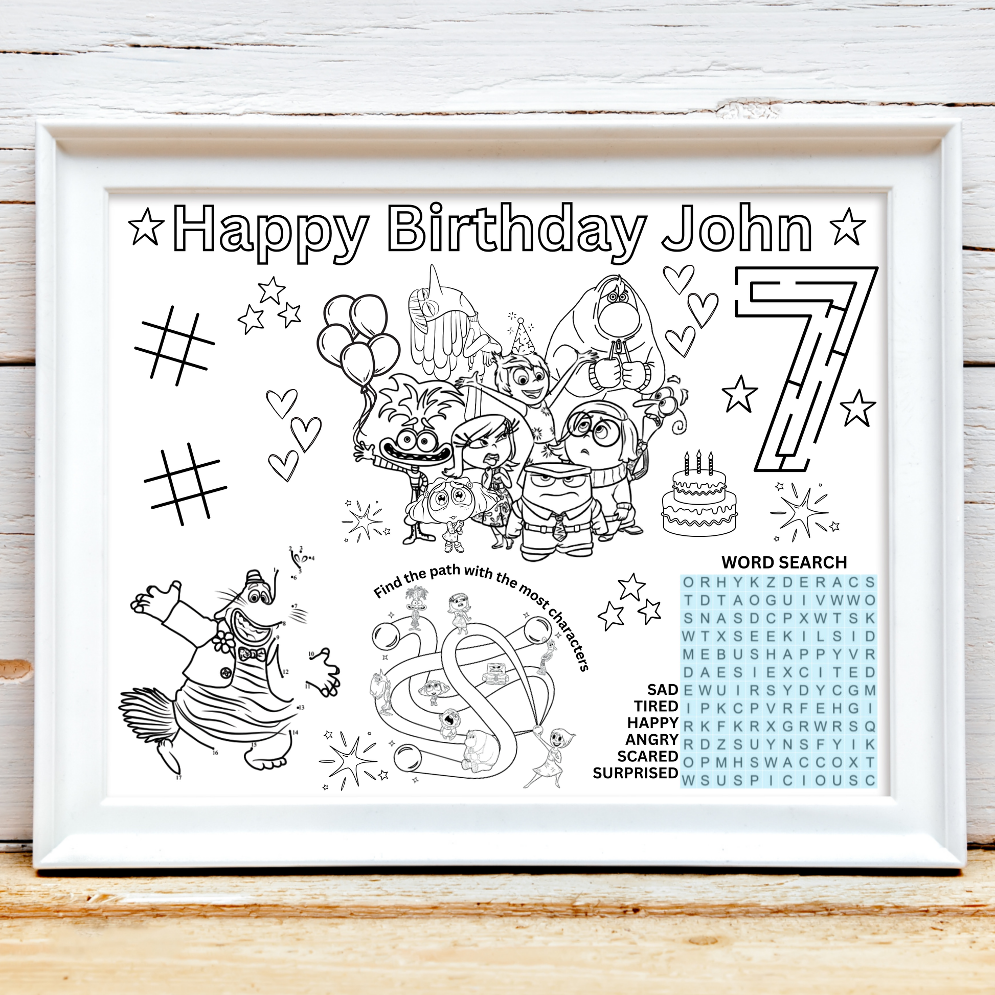 Personalized Inside Out 2 Birthday Activity Placemat, Inside Out Party Favors