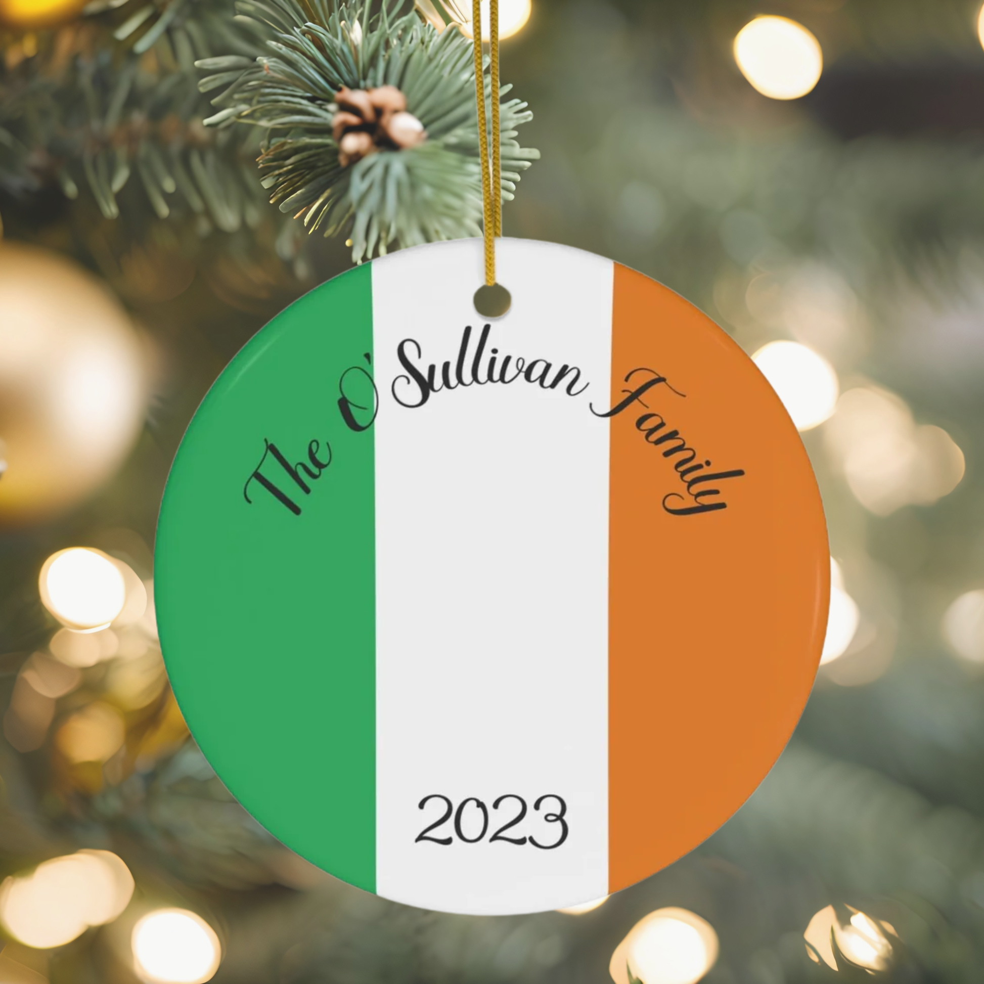 Personalized Ireland Ornament, Christmas Decor, Holiday Decoration, Irish Flag, Dublin, World Travel, Europe, Orange, Green, Gift, Souvenir
