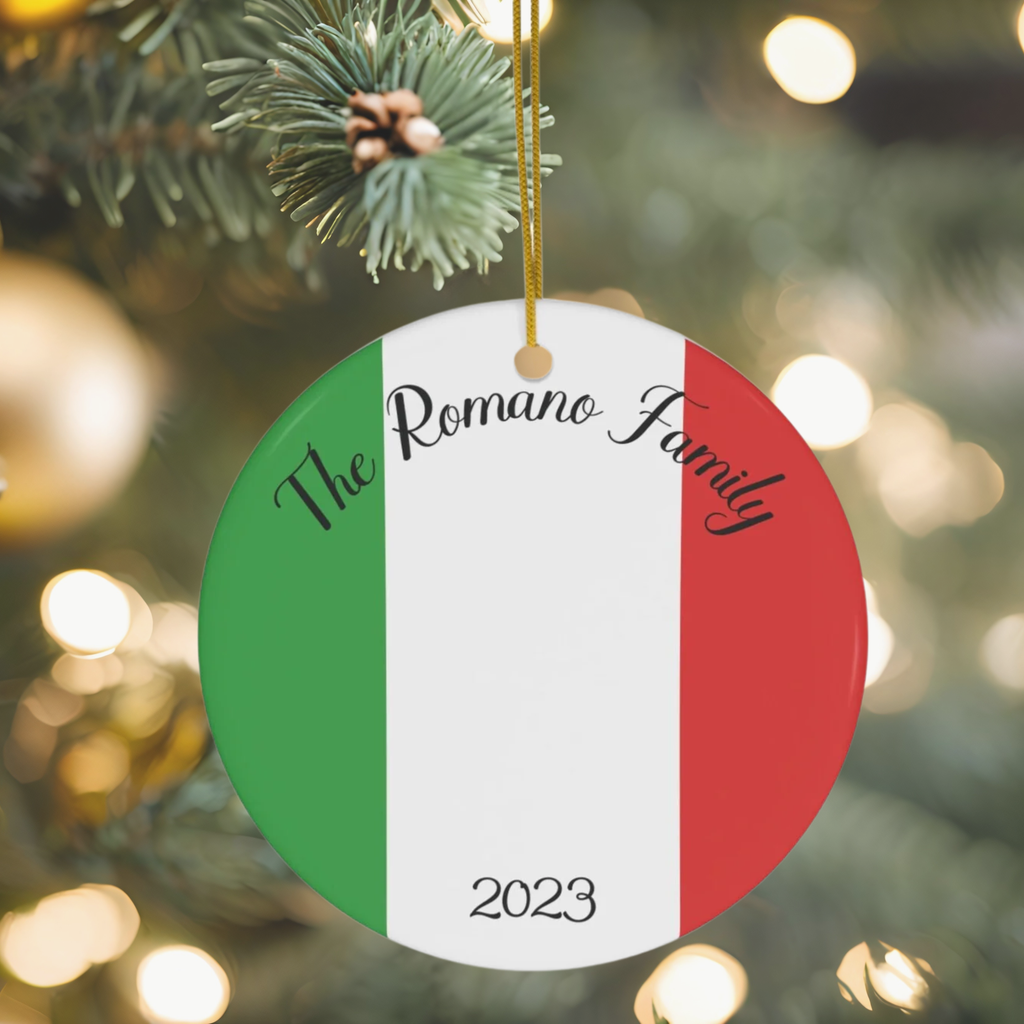 Personalized Italy Ceramic Christmas Ornament Italian Flag Inspired Round Porcelain Gift Holiday Decoration Italia World Travel Decor Gift