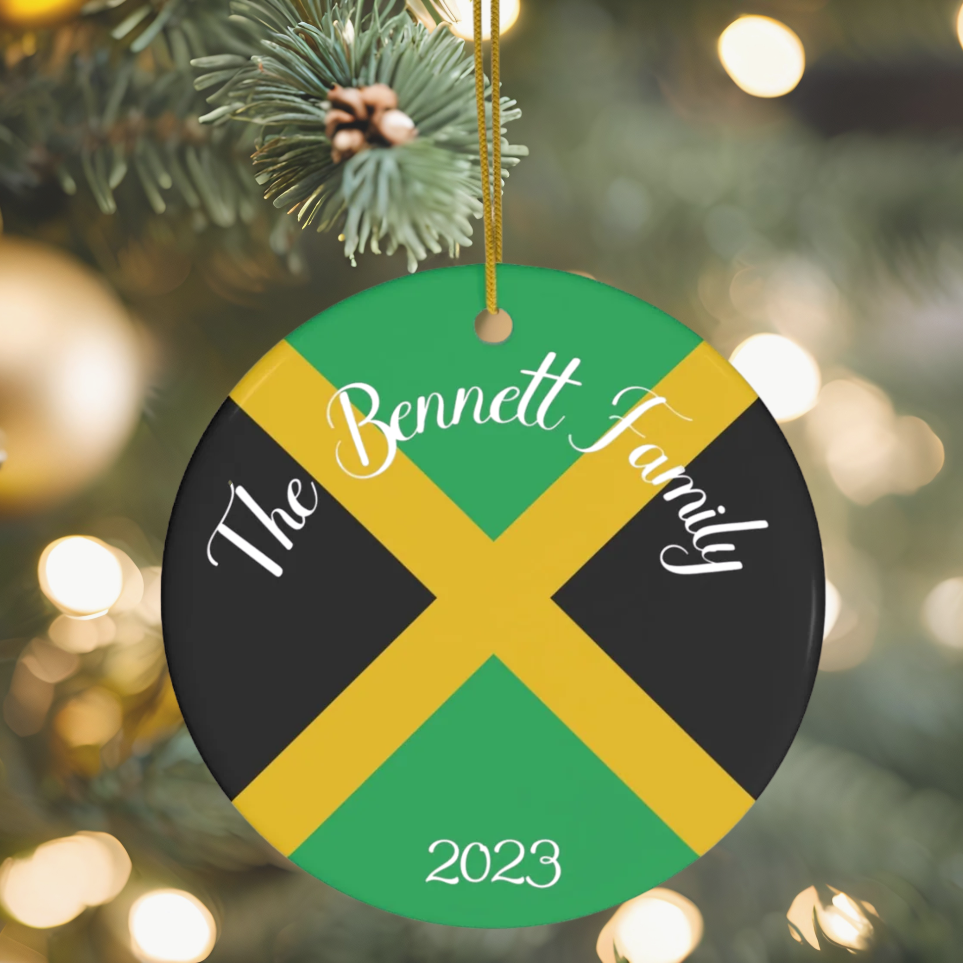 Personalized Jamaica Ceramic Ornament, Christmas Decor, Holiday Decorations, Jamaican Flag Print, Caribbean, World Travel, Vacation Souvenir