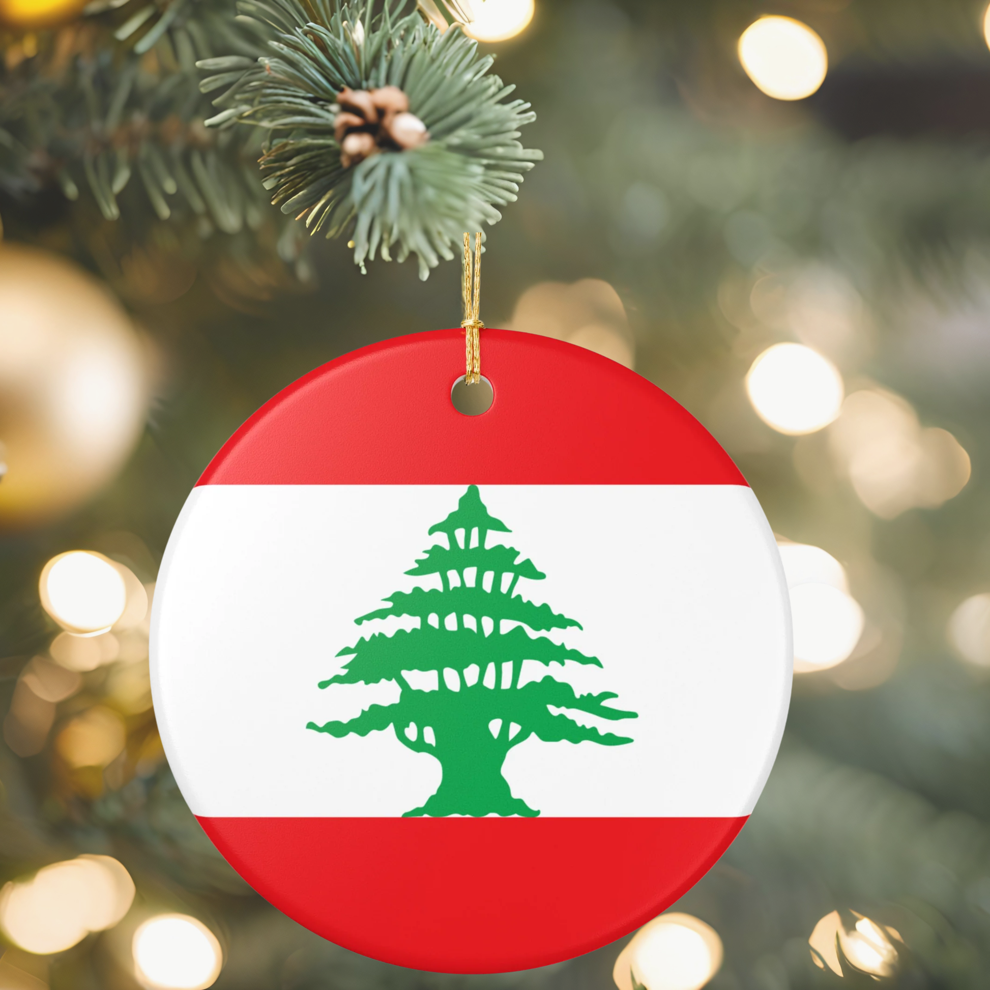 Personalized Lebanon Ceramic Christmas Ornament Lebanese Flag Gift Holiday Decoration