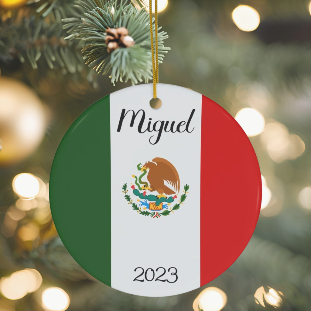 Personalized Mexico Ceramic Ornament, Christmas Decor, Holiday Decorations, Mexican Flag Print, Central America World Travel, Gift, Souvenir