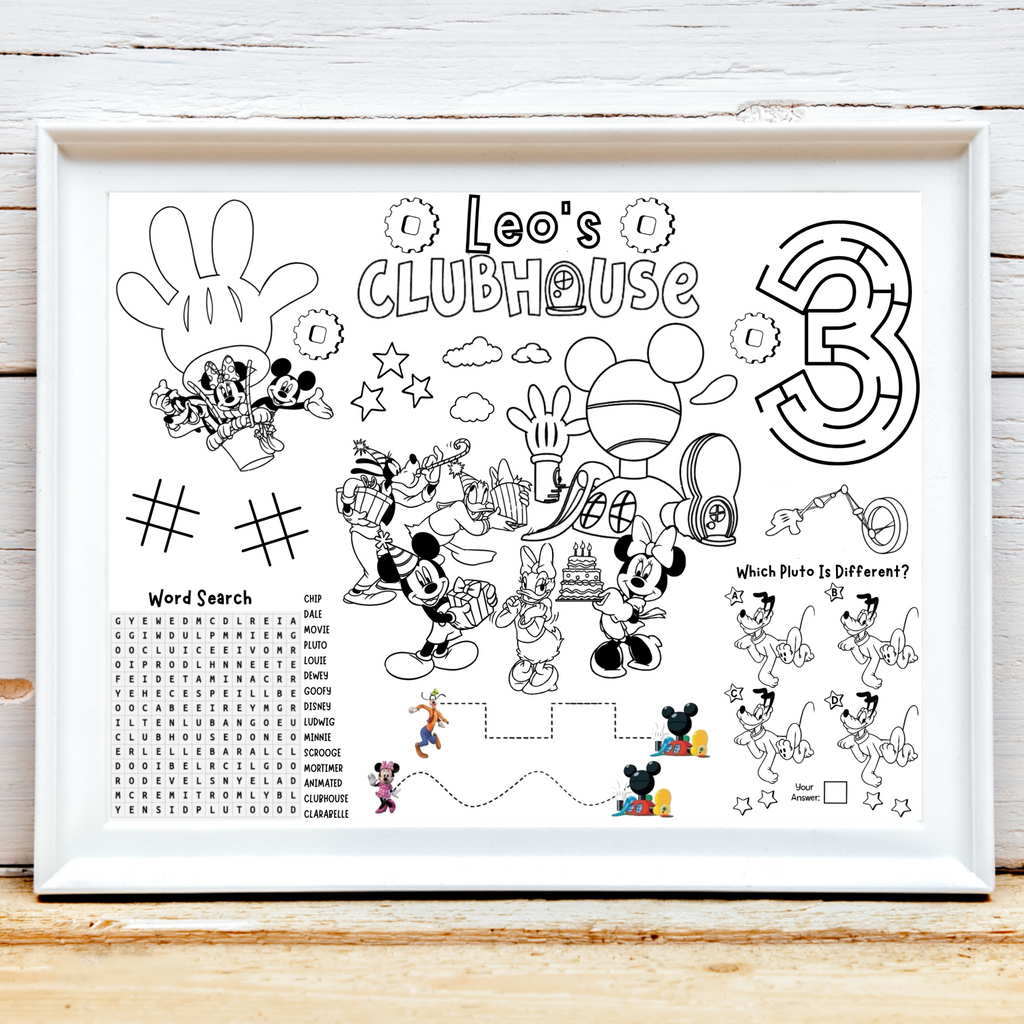 Personalized Mickey Mouse Clubhouse Birthday Activity Placemat, Oh Toodles Mickey Mouse Party Favors