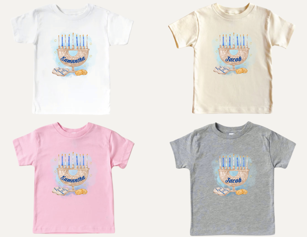 Personalized Menorah Hanukkah Kids Shirt, Toddler Chanukah T-shirt, Jewish Holiday Shirt, Custom Name Hanukkah Shirt