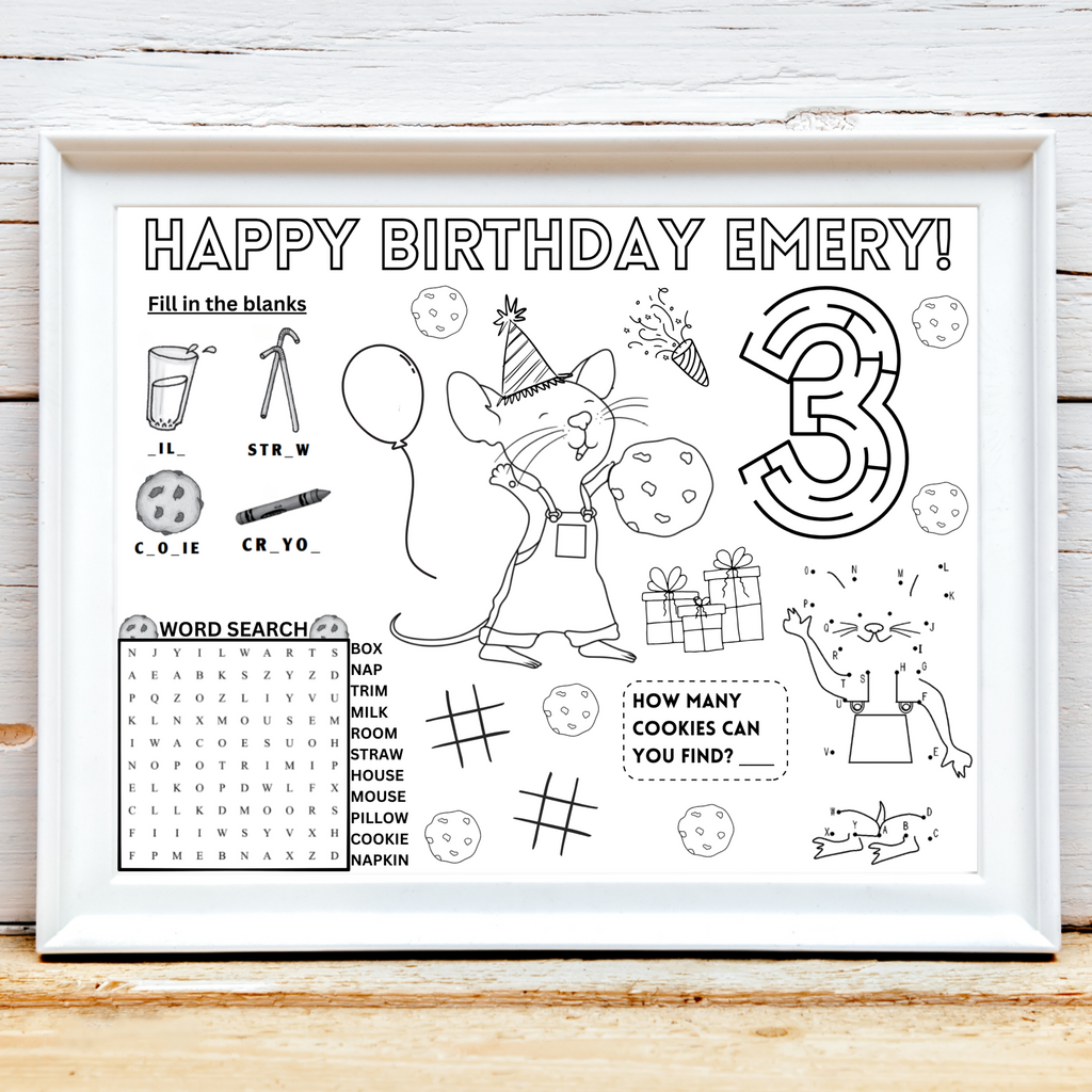 Personalized If You Give a Mouse a Cookie Birthday Activity Placemat, Custom Storybook Party Favor