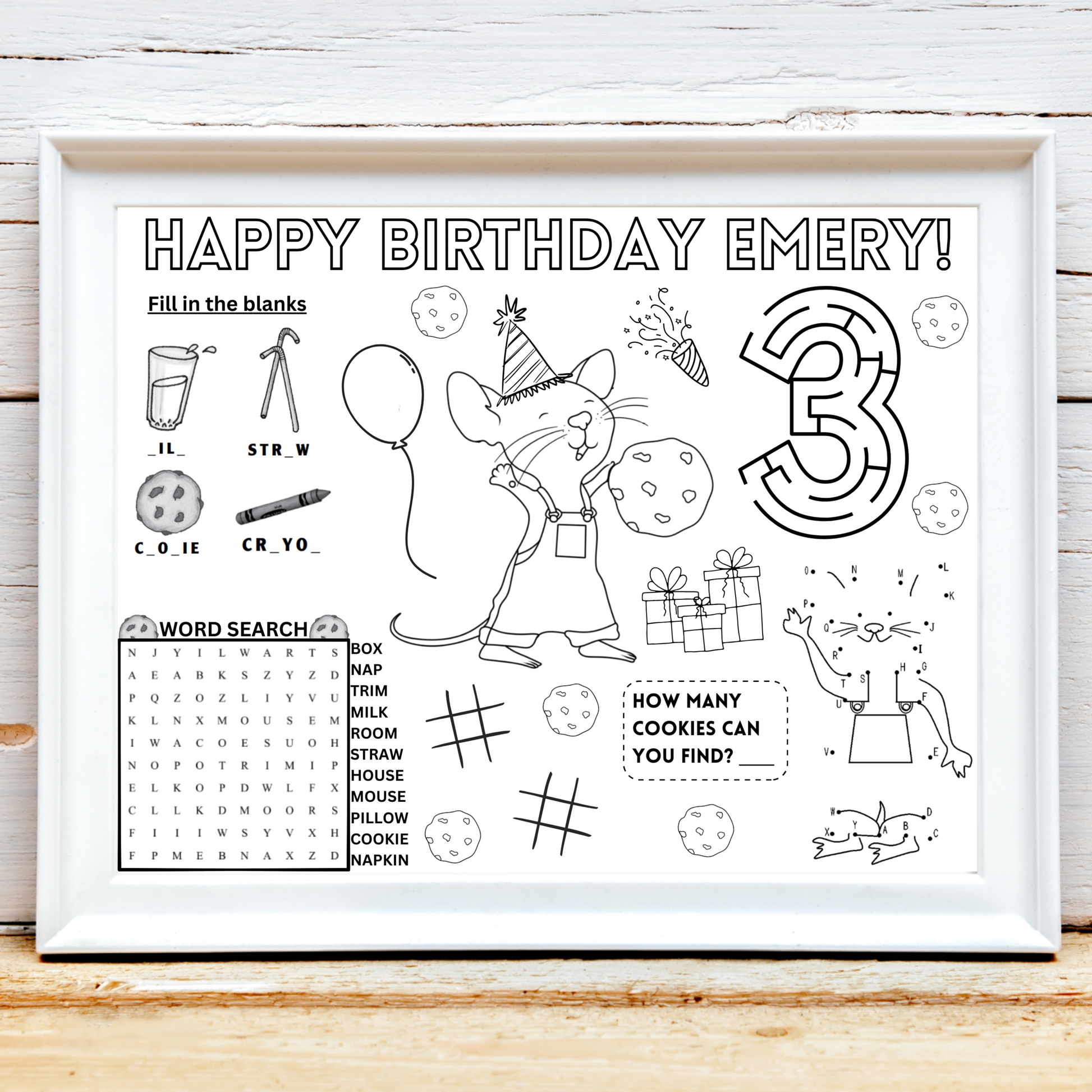Personalized If You Give a Mouse a Cookie Birthday Activity Placemat, Custom Storybook Party Favor