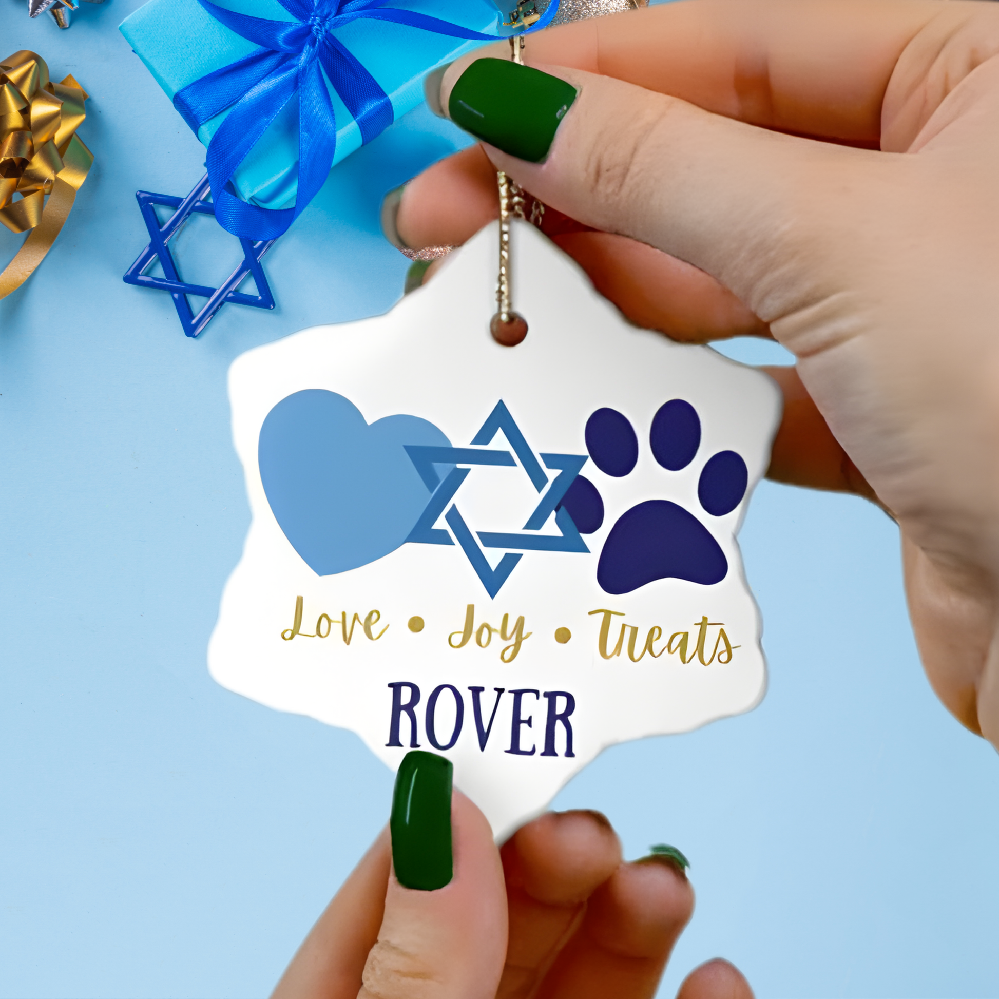 Personalized Hanukkah Gift for Dog Lover, Funny Dog Gift Ideas, Jewish Holiday Decoration, Star David, Paw Print, Cat Ornament, Jewish Gift