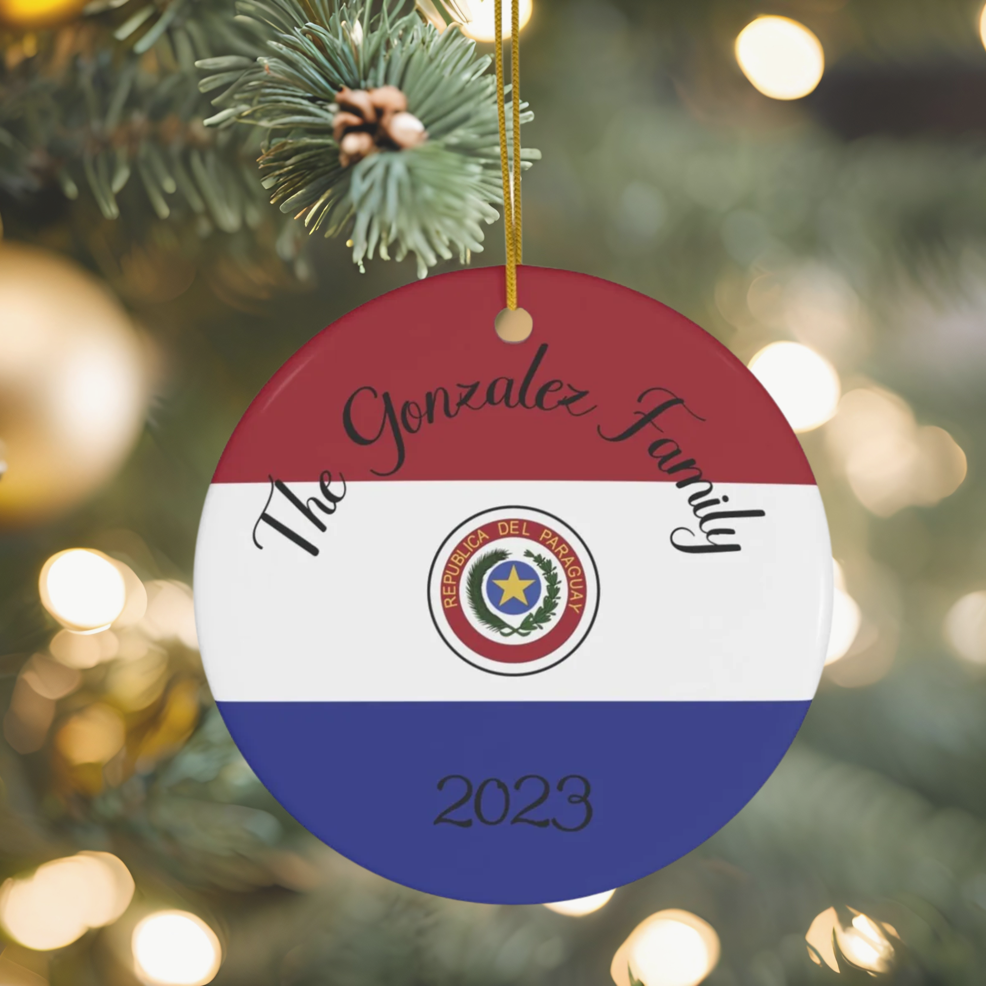 Personalized Paraguay Ceramic Christmas Ornament Paraguayan Flag Inspired Gift Holiday Decoration South America World Heritage Travel Themed