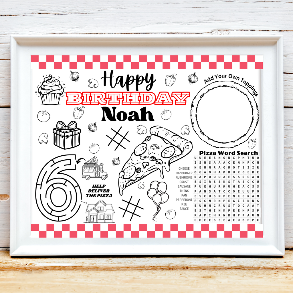 Personalized Pizza Party Placemat Coloring Page, Pizza Party Favor