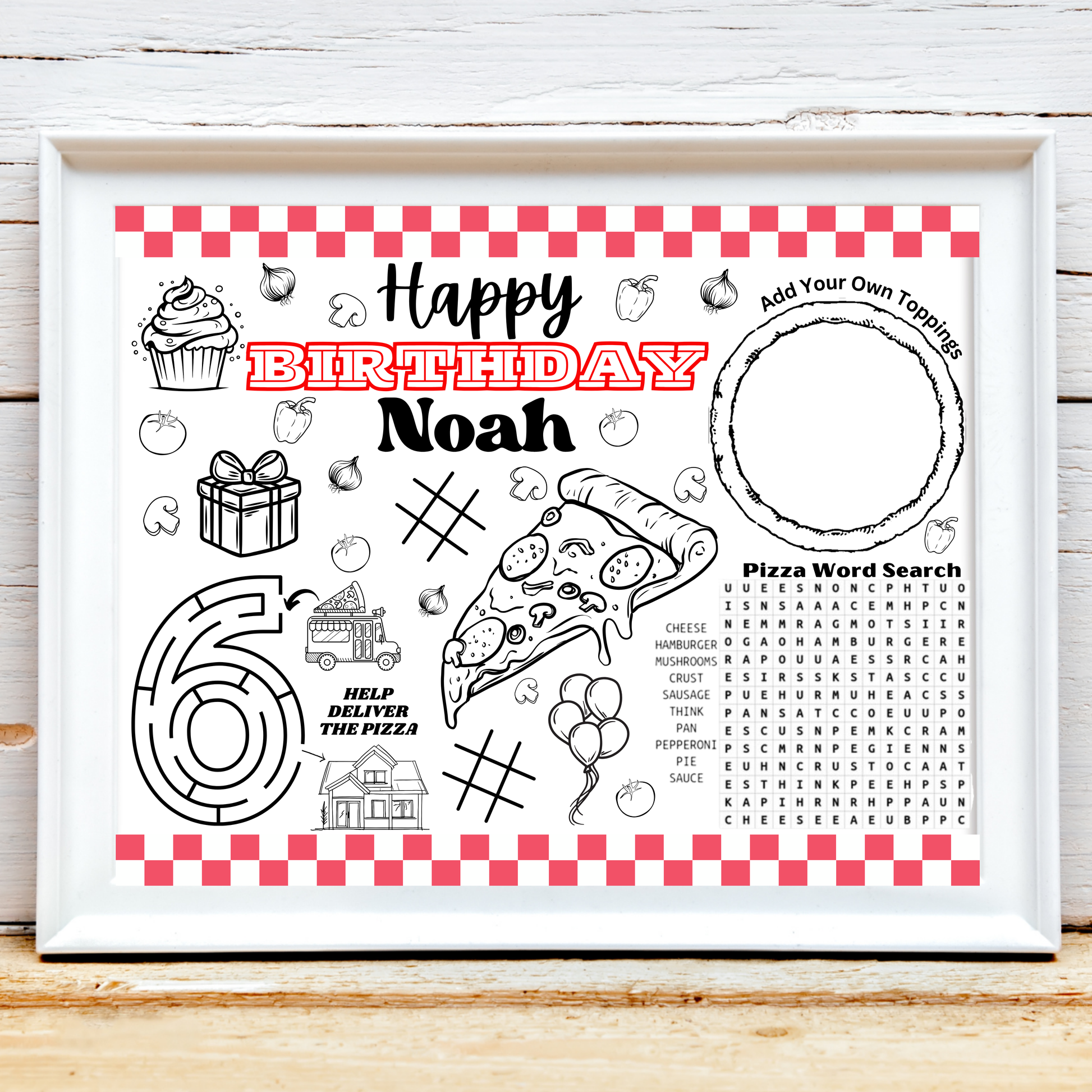 Personalized Pizza Party Placemat Coloring Page, Pizza Party Favor