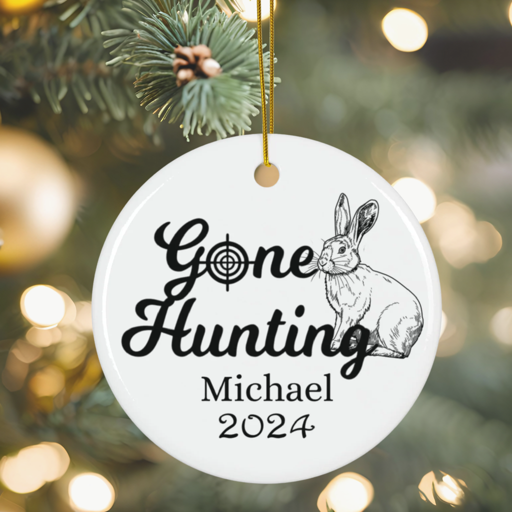 Personalized Rabbit Hunter Ornament, Gone Hunting Ornament, Ornament For Hunter, Gift for Hunter, Rabbit Hunting, Custom Hunting Ornament