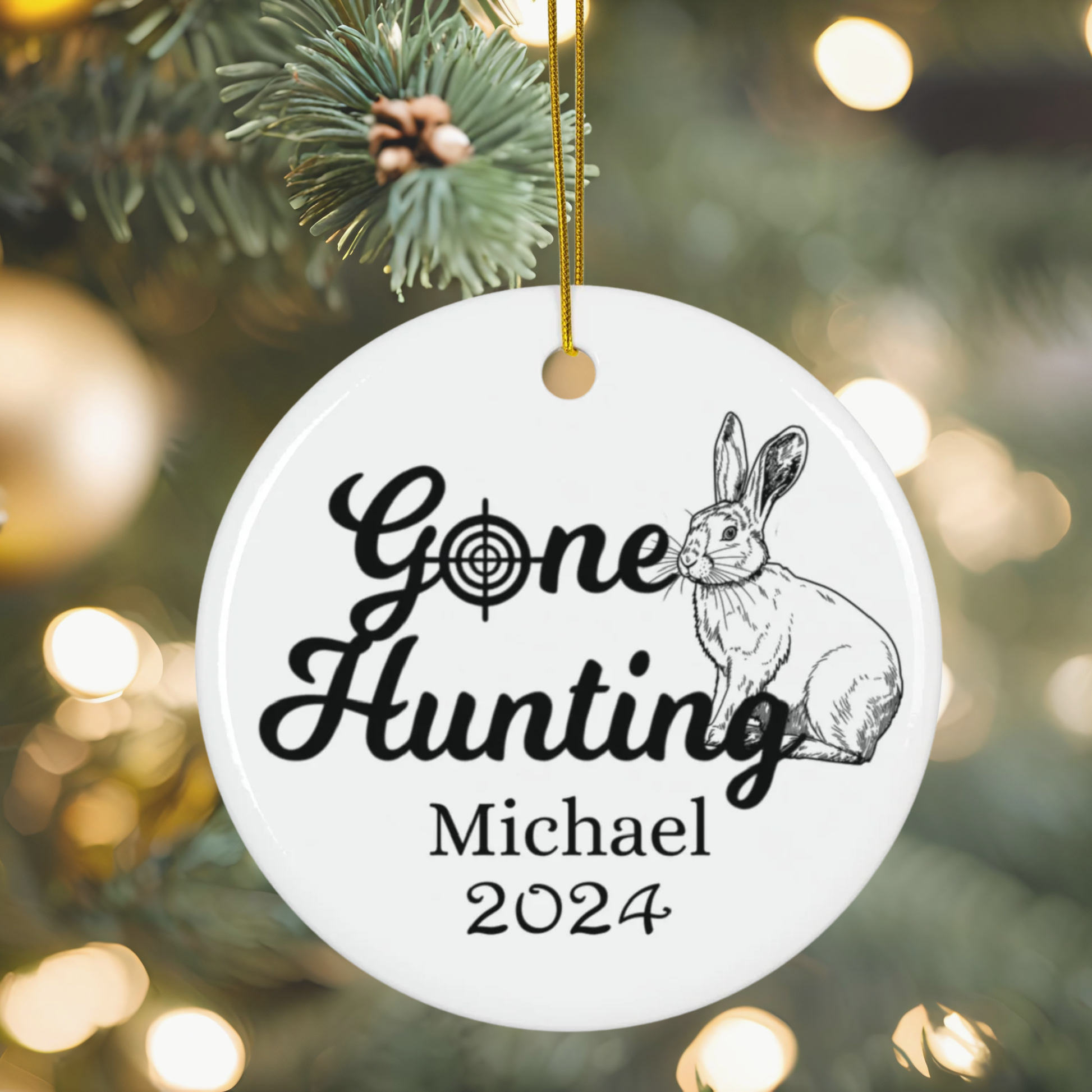 Personalized Rabbit Hunter Ornament, Gone Hunting Ornament, Ornament For Hunter, Gift for Hunter, Rabbit Hunting, Custom Hunting Ornament