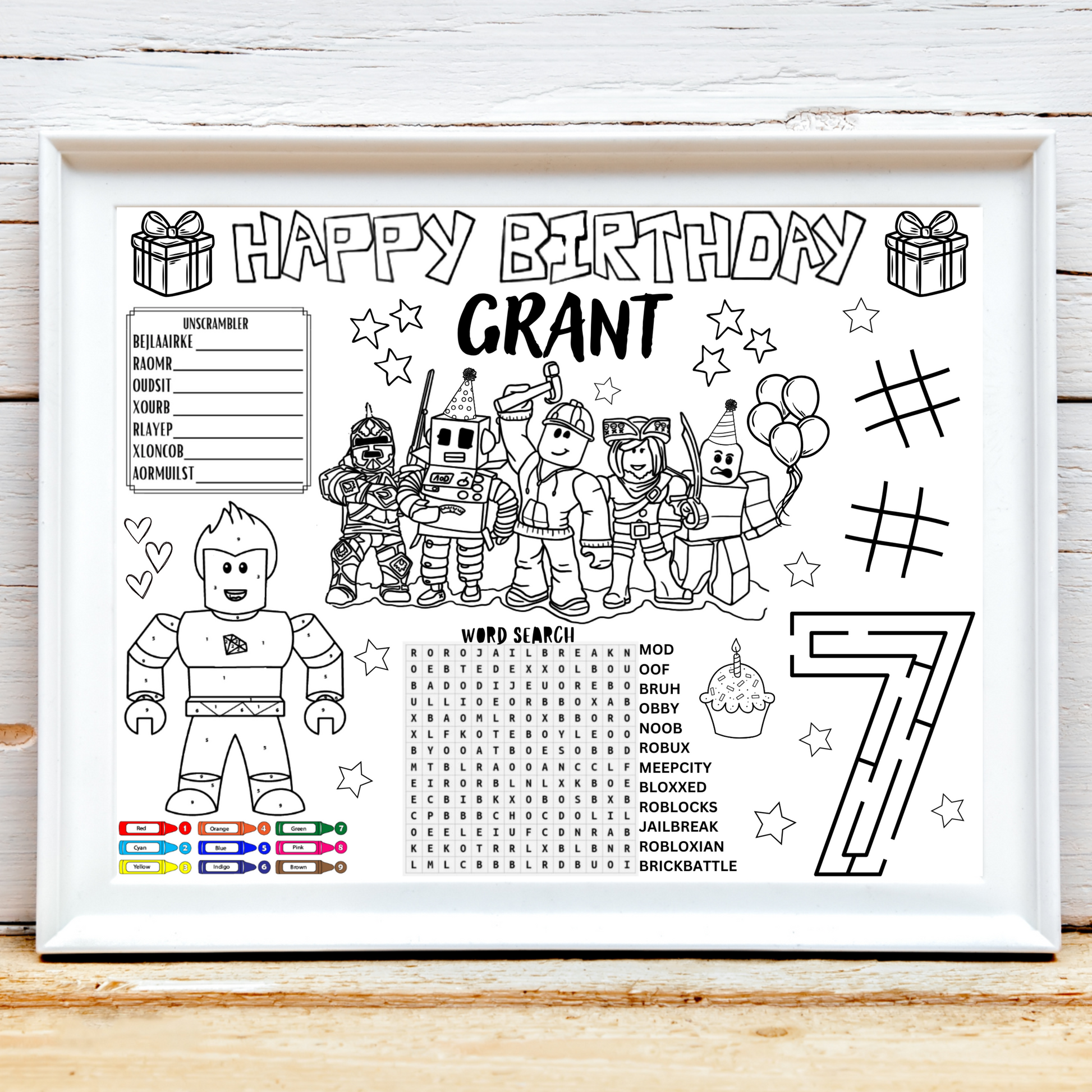 Personalized Roblox Birthday Activity Placemat, Roblox Gamer Coloring Page