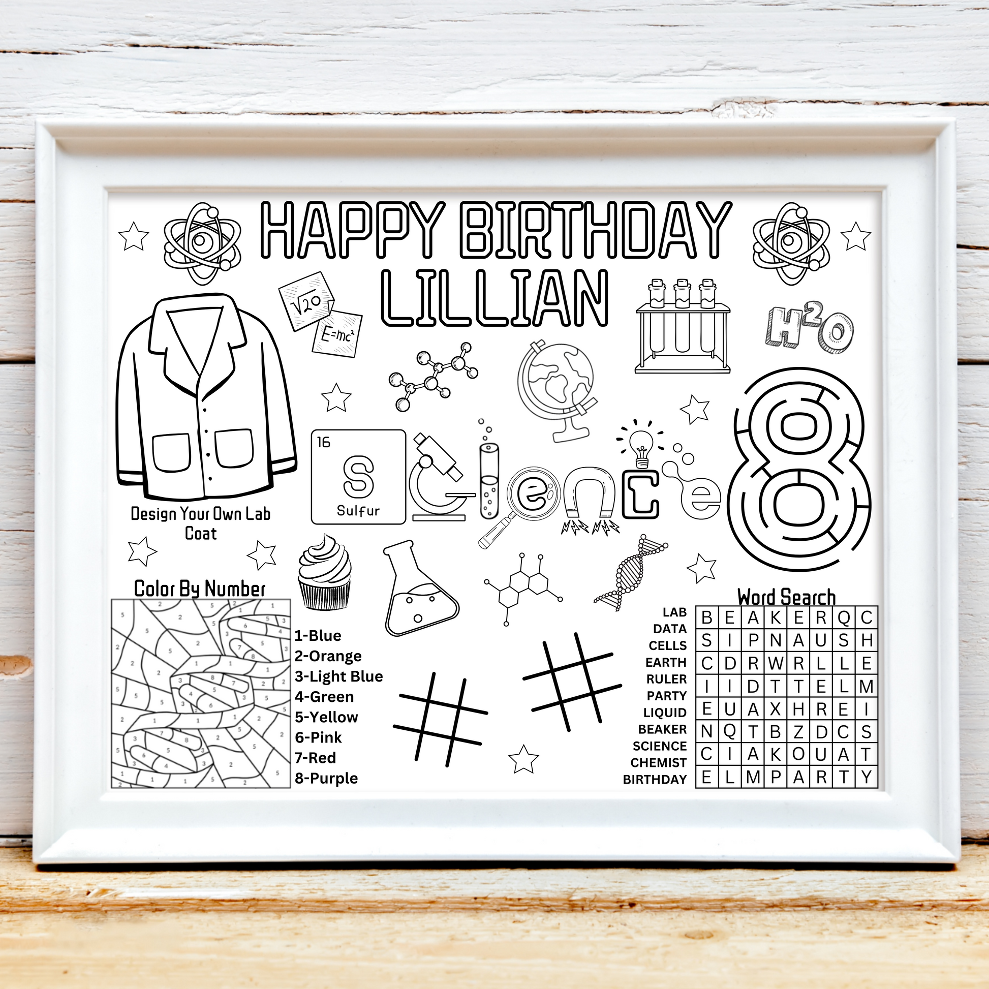 Personalized Science Theme Birthday Activity Placemat, Science Party Favor, Science Lab Party Decor