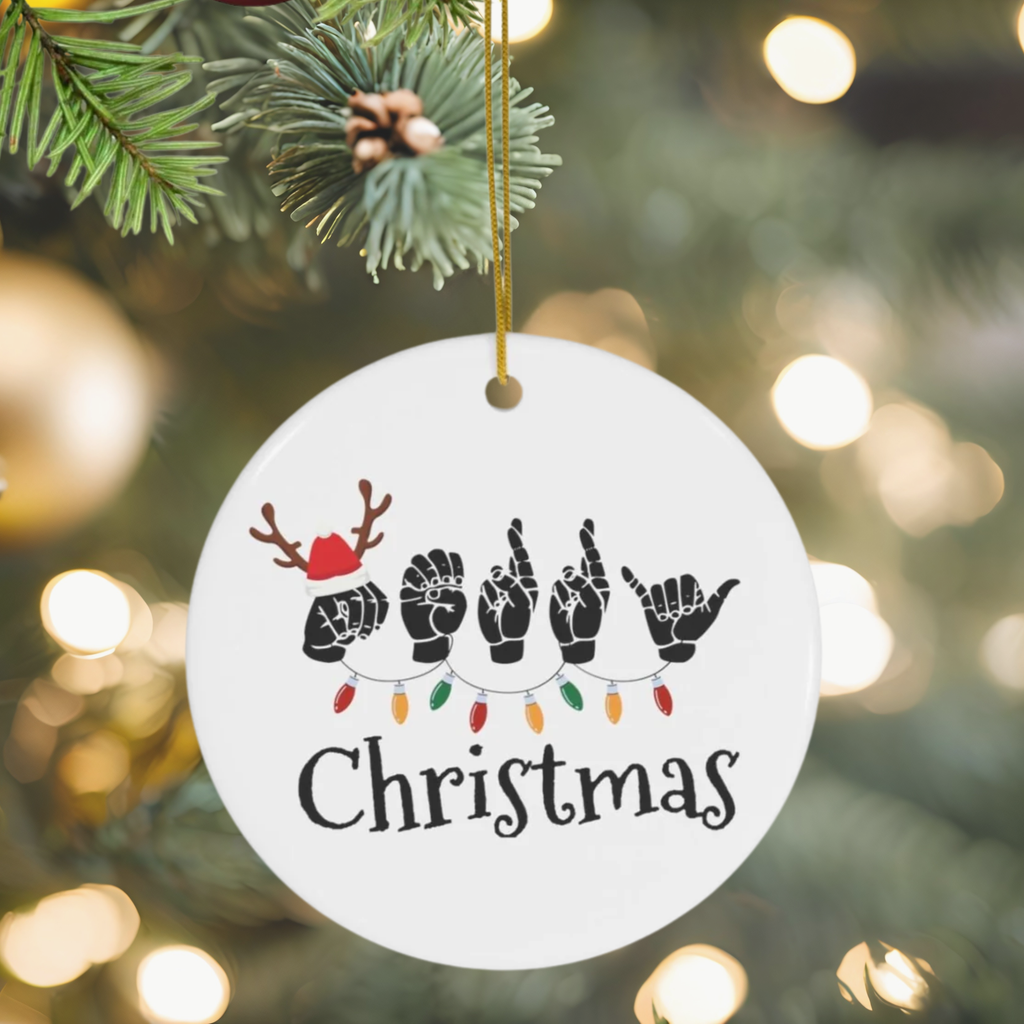 Sign Language Merry Xmas Ornament, ASL Ornament, Unique Ornament, Sign Language Ornament, ASL Gift, Deaf Pride, Hand Sign,ASL Christmas Gift