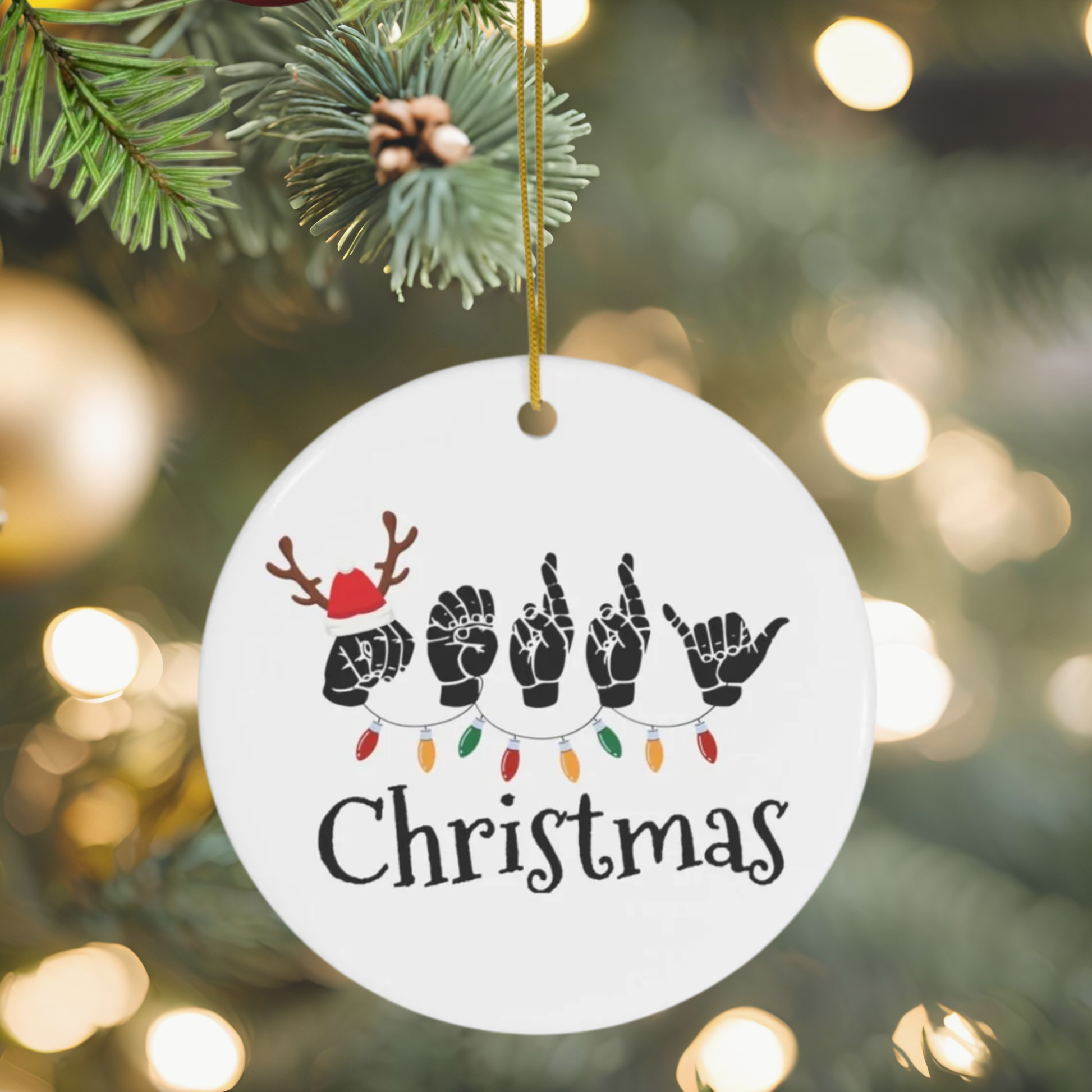 Sign Language Merry Xmas Ornament, ASL Ornament, Unique Ornament, Sign Language Ornament, ASL Gift, Deaf Pride, Hand Sign,ASL Christmas Gift