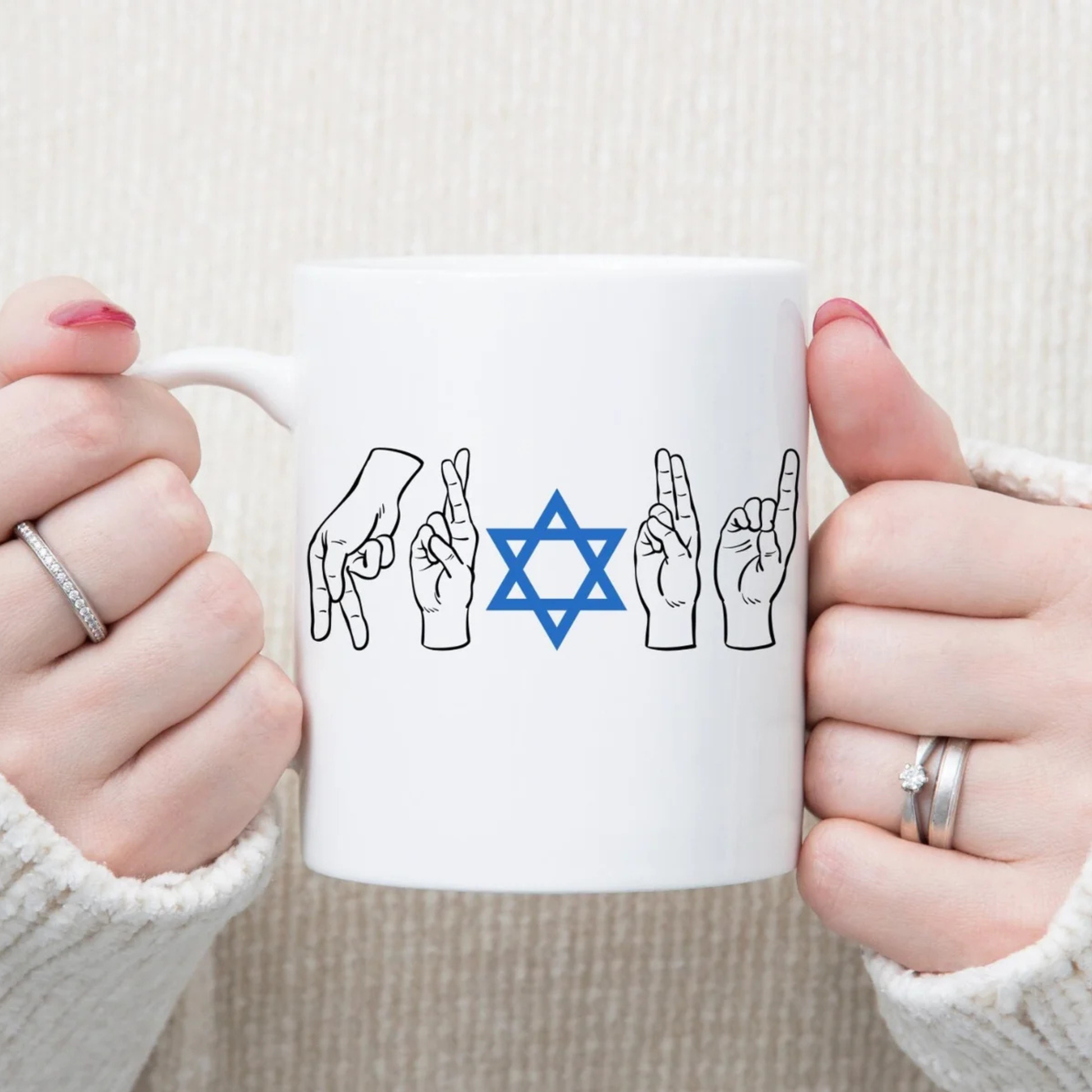 ASL Proud Jewish Mug, Sign Language Mug, Jewish Gift, Proud Jewish Star David, Magen David, Jewish Coffee Mug, ASL Gift, Deaf Coffee Lover