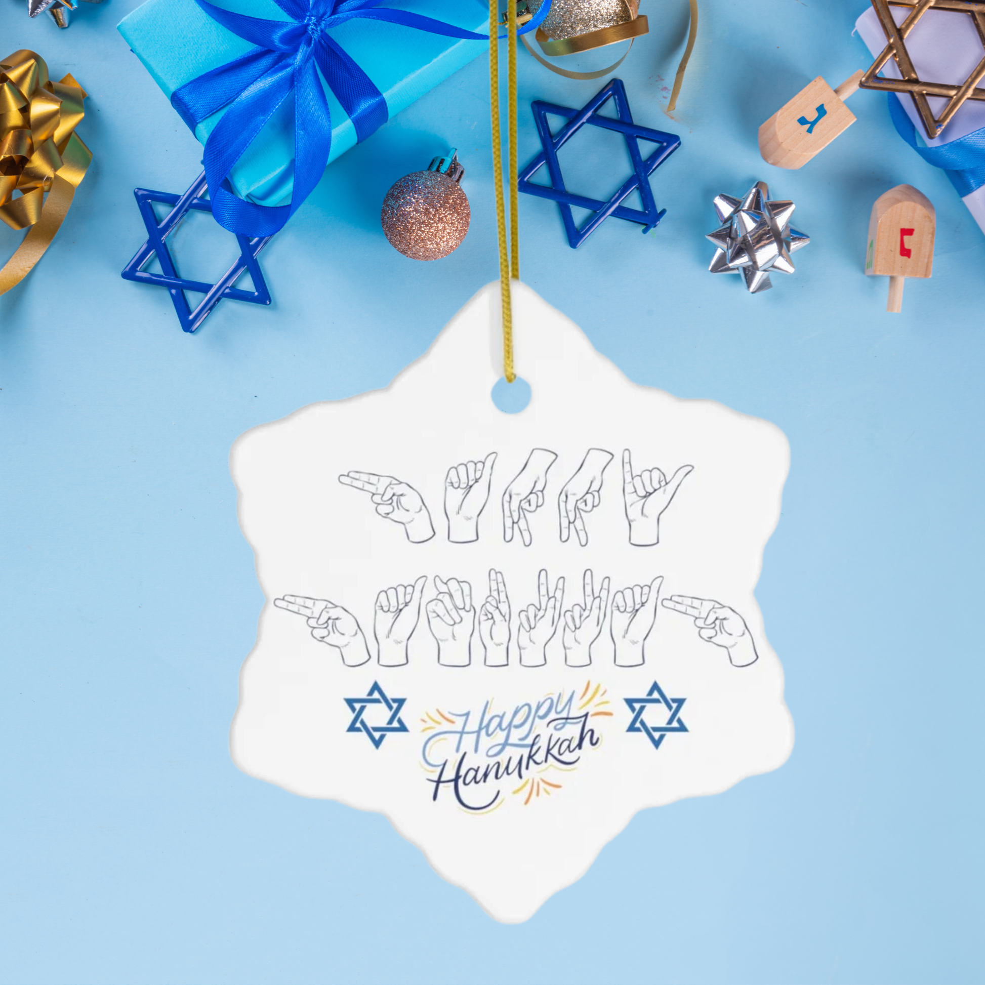 Jewish Sign Language Happy Hanukkah Ornament Jewish Gift Hanukkah Christmas Ornament ASL Ornament Deaf Community Gift Jewish ASL Decoration