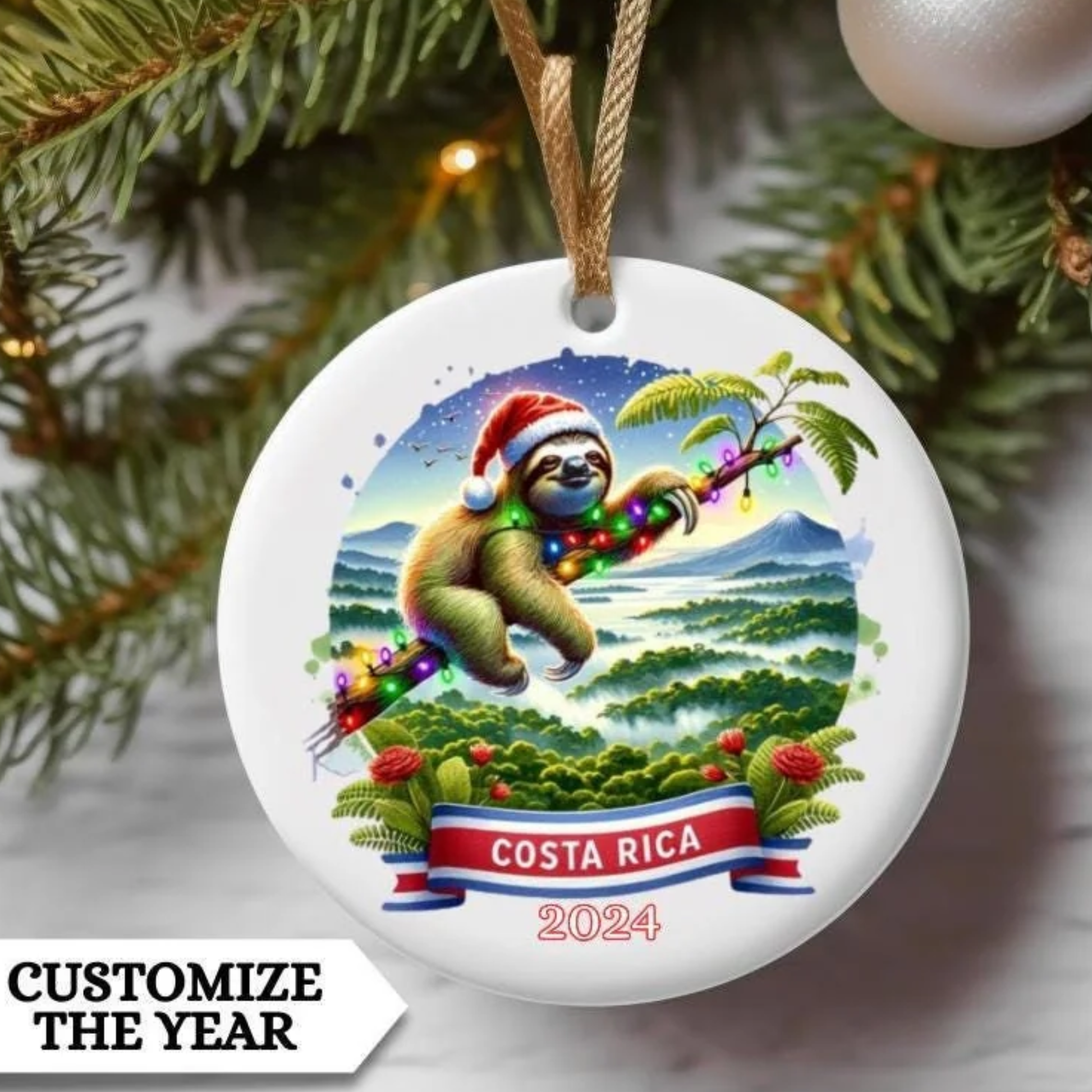 Personalized Costa Rica Ornament, Costa Rica Christmas Ornament, Costa Rica Gift, Costa Rica Souvenir, Sloth Christmas Ornament, Honeymoon