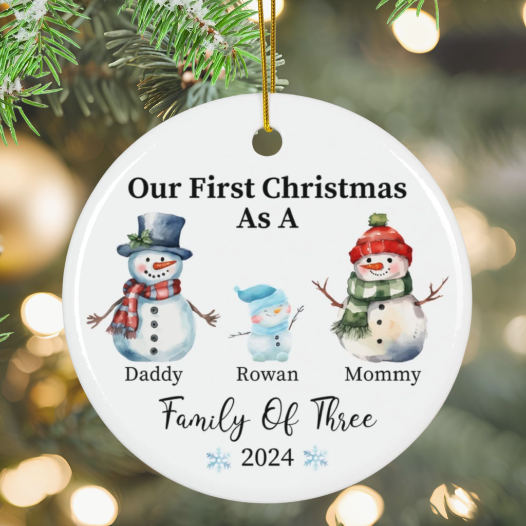 Family of Three Christmas Ornament, Family Ornament, Personalized Baby's First Christmas Ornament, First Christmas Family of 3 Ornament