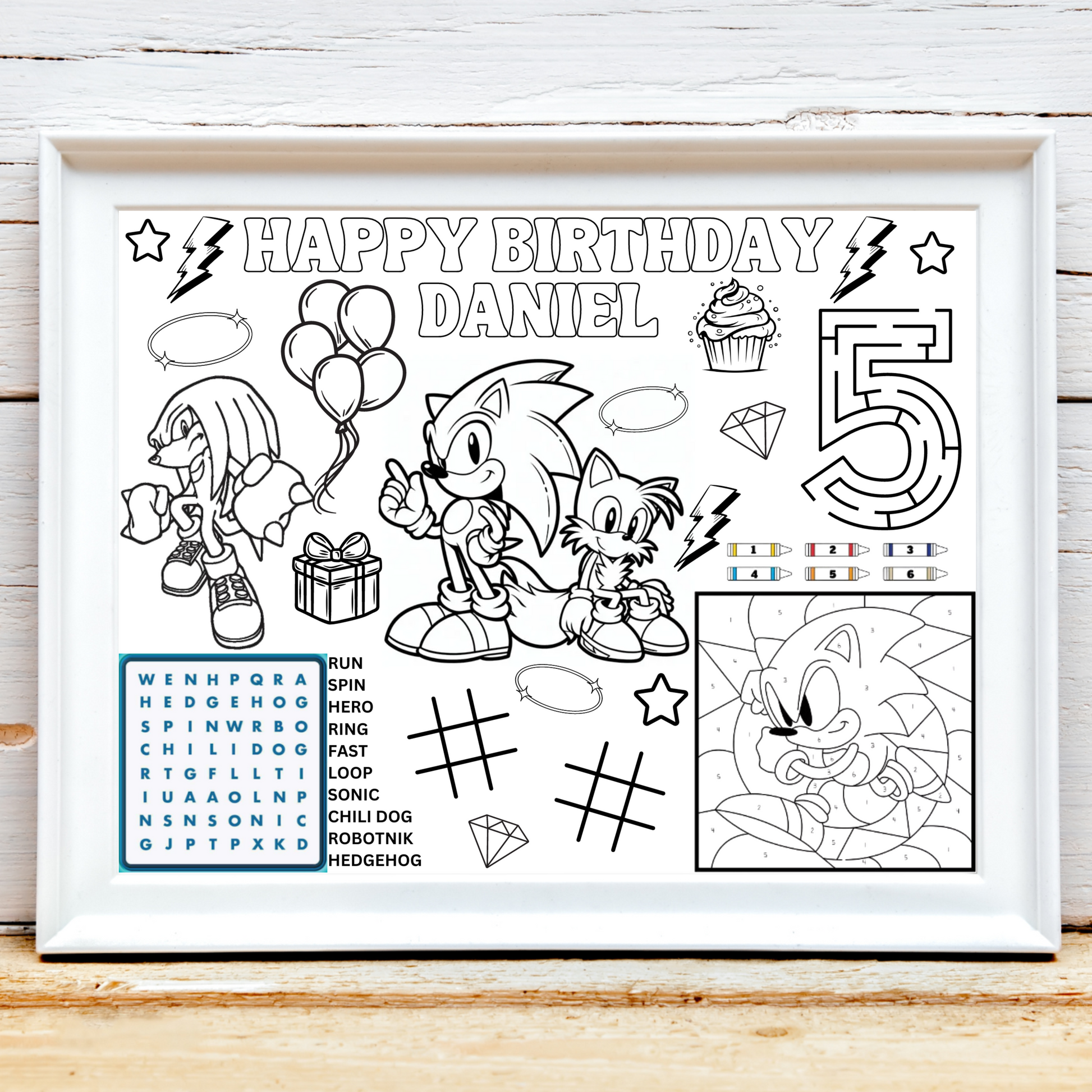Personalized Sonic the Hedgehog Birthday Activity Placemat, Sonic Party Favor