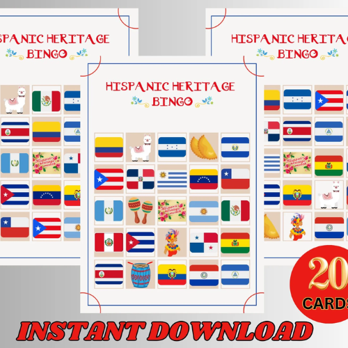 Hispanic Heritage Month Bingo, 20 Printable Bingo Cards, Hispanic Heritage Games, Spanish Speaking Countries Activity, Cultural Education