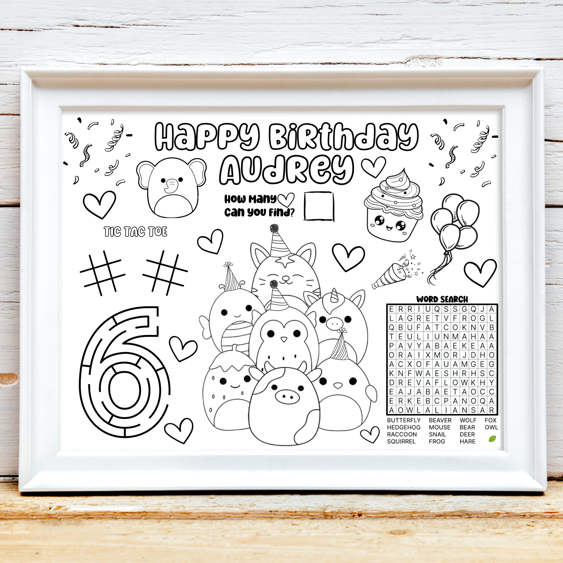 Personalized Squishmallow Themed Birthday Activity Placemat