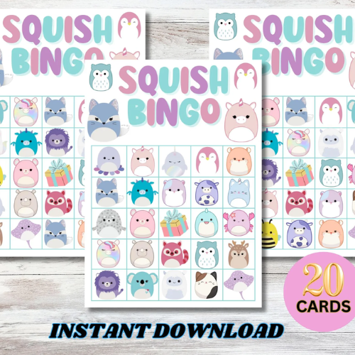 Printable Soft Plushies Bingo Game, Squishmellow Bingo, Instant Download, Squish Plushies Bingo, Birthday Games, Squishmellow Party Favors