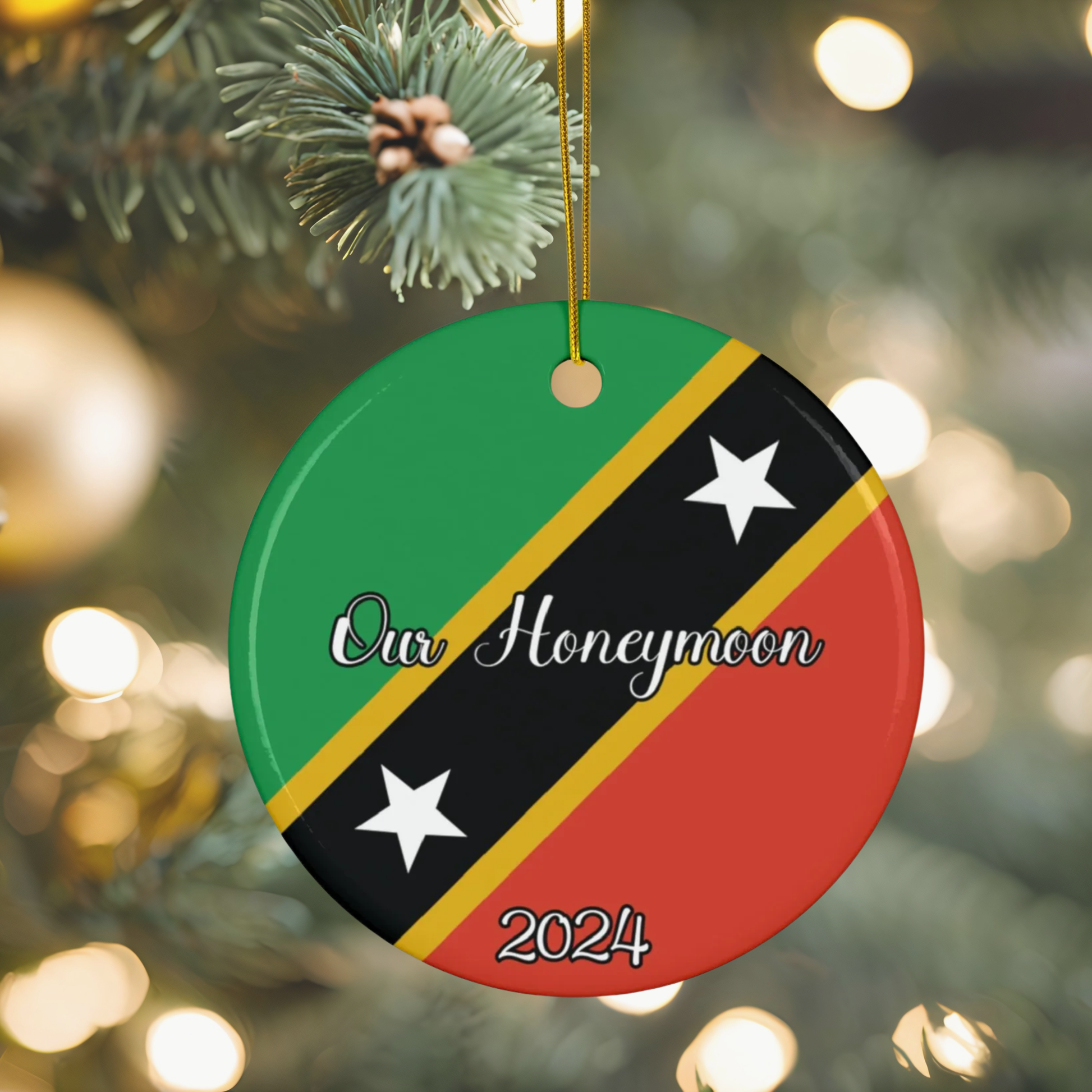 Personalized St. Kitts & Nevis Ceramic Ornament, Kittitian Nevisian Flag Ornament, World Travel Caribbean Gift Souvenir, Island Vacation