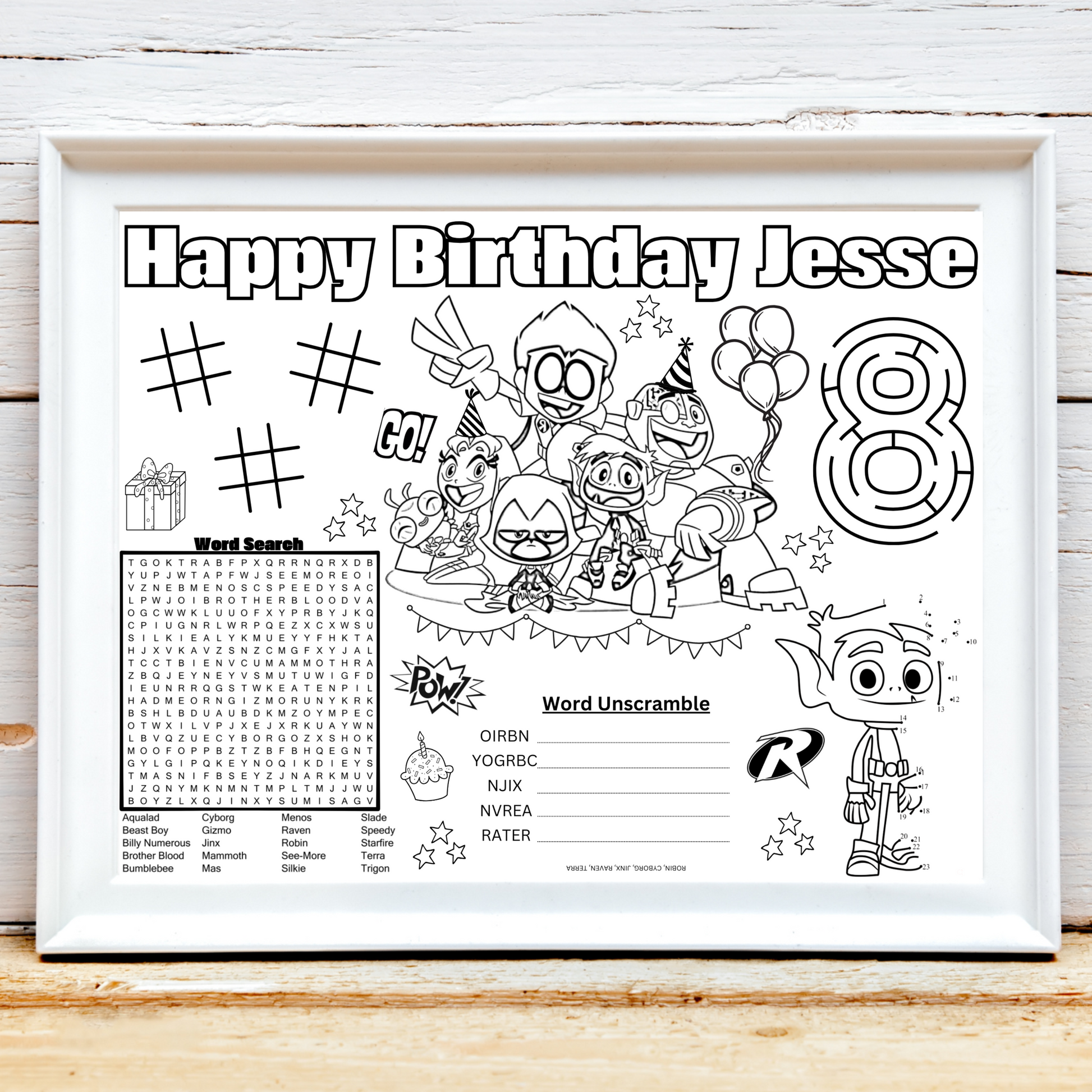 Personalized Titan Teen Birthday Activity Placemat, Custom Titan Teen Party Favors