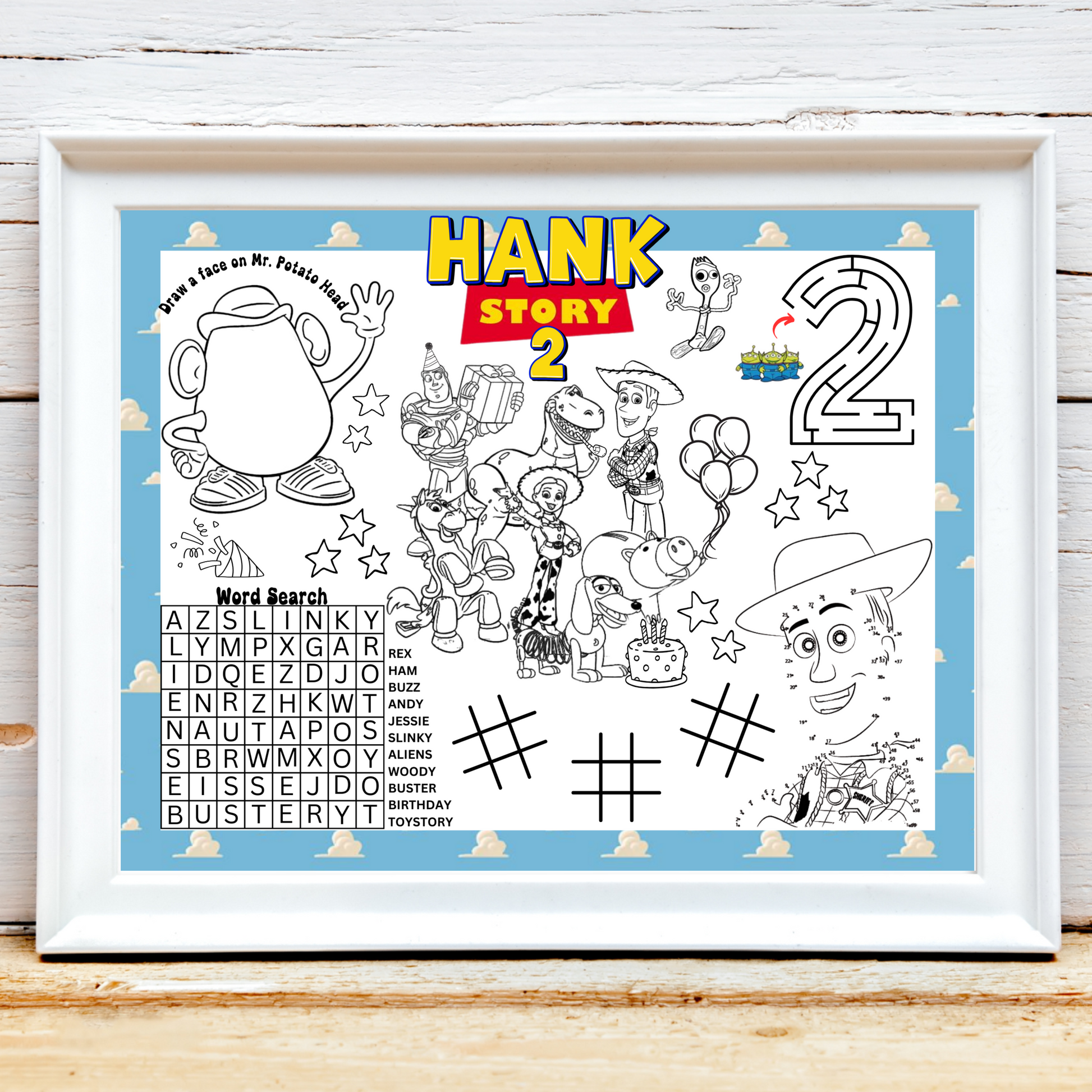 Personalized Toy Story Birthday Activity Placemat, Buzz Lightyear & Woody Party Favor