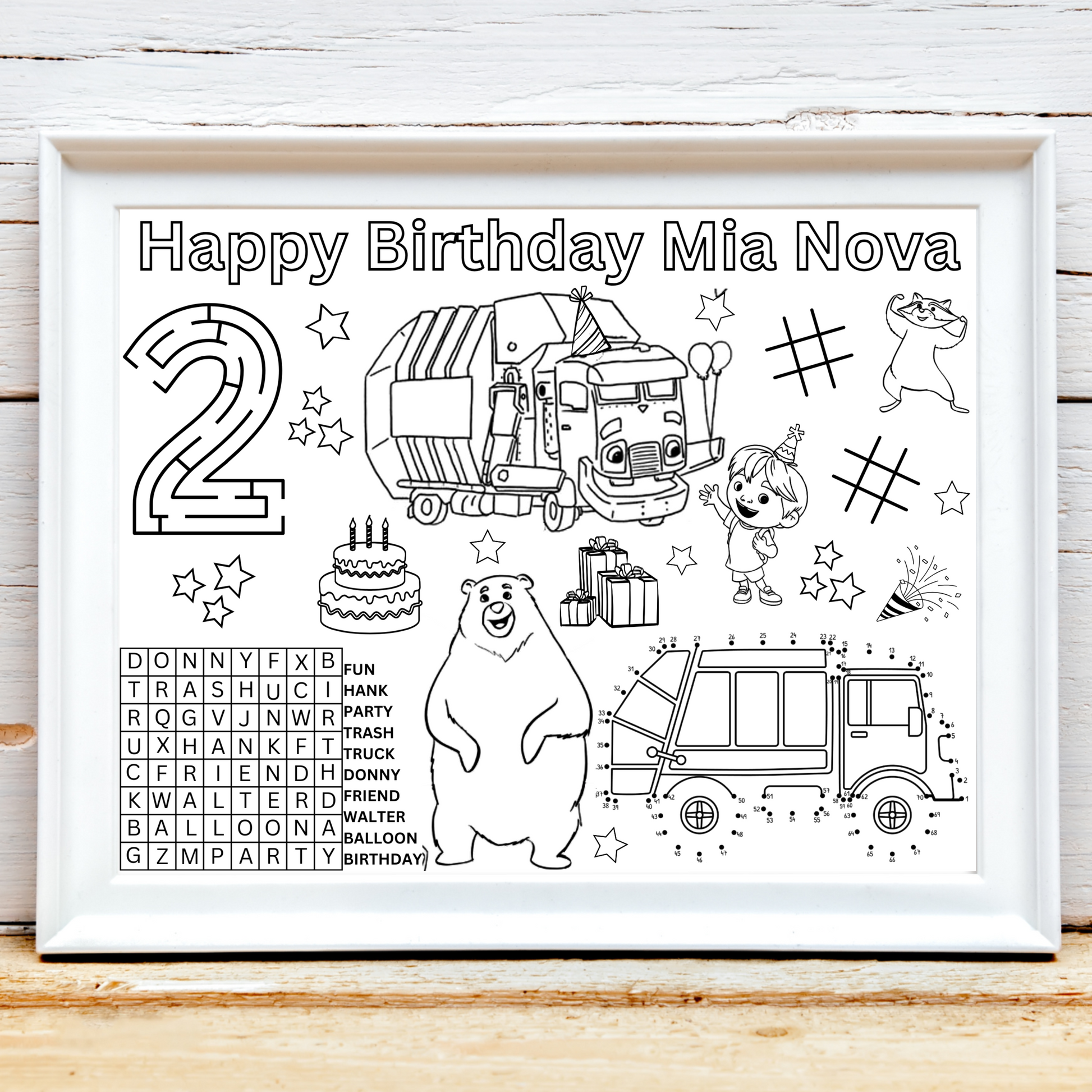Personalized Trash Truck Birthday Activity Placemat, Trash Truck Kids Show Party Favor