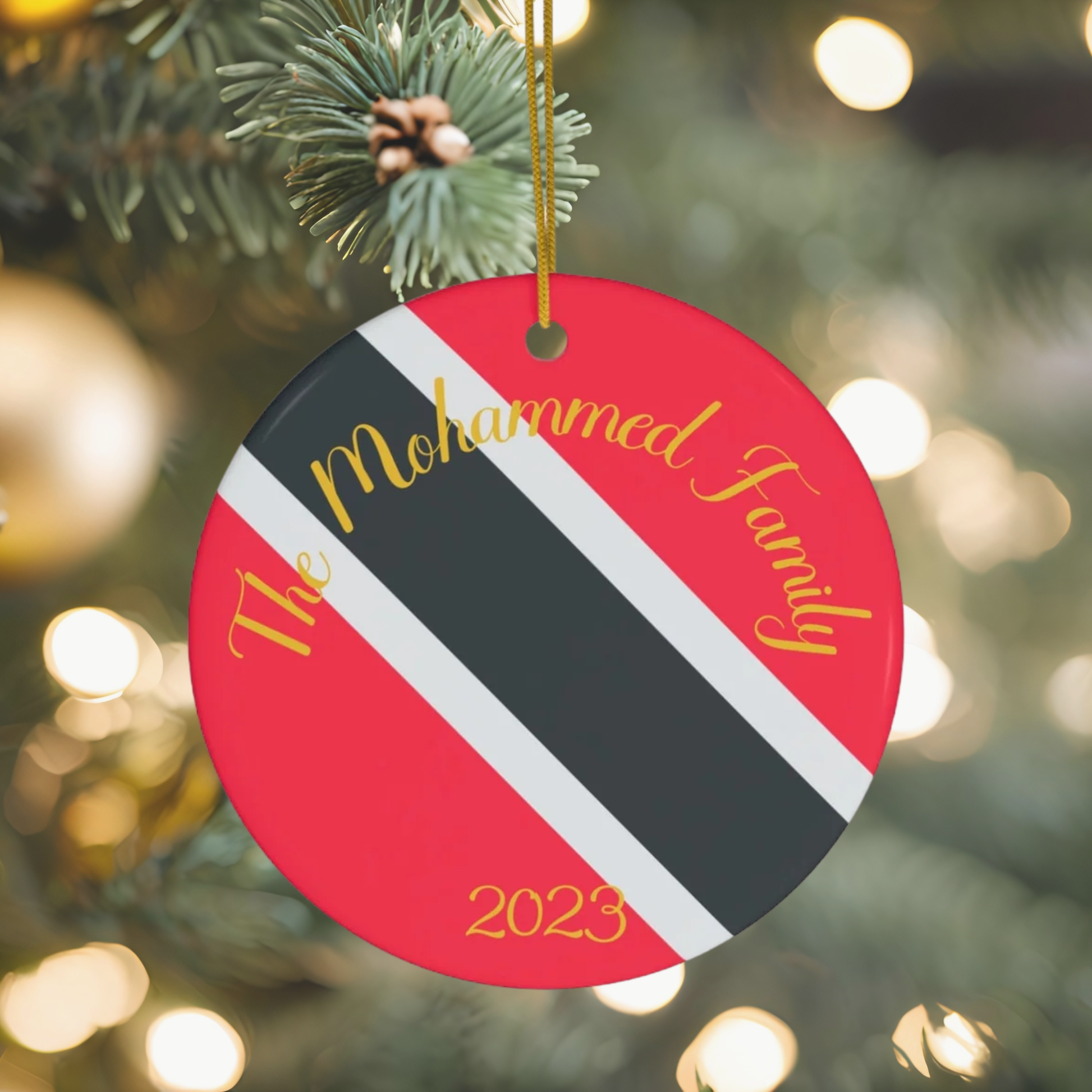 Personalized Trinidad & Tobago Ceramic Christmas Ornament Trinidadian Trini Flag Round Porcelain Gift Holiday Decoration World Heritage