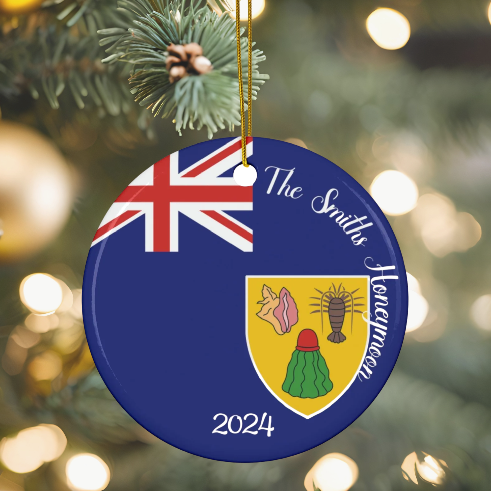 Personalized Turks & Caicos Ceramic Ornament, Turks and Caicos Flag Print, World Travel, Vacation Souvenir, Caribbean Island,