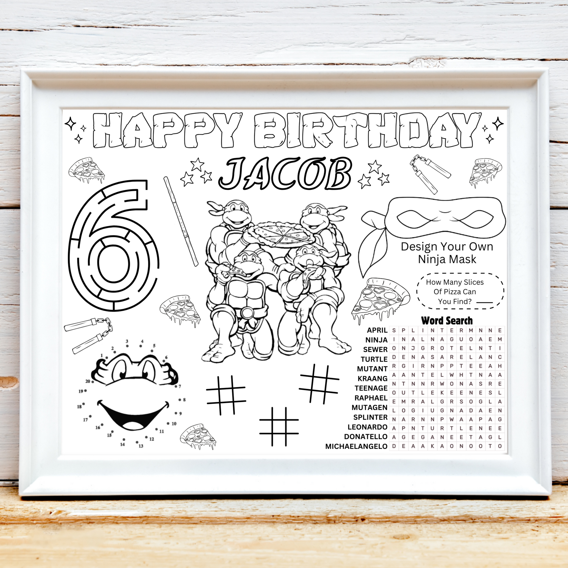 Personalized Ninja Turtles Birthday Activity Placemat, Custom Teenage Ninja Turtles Party Favor