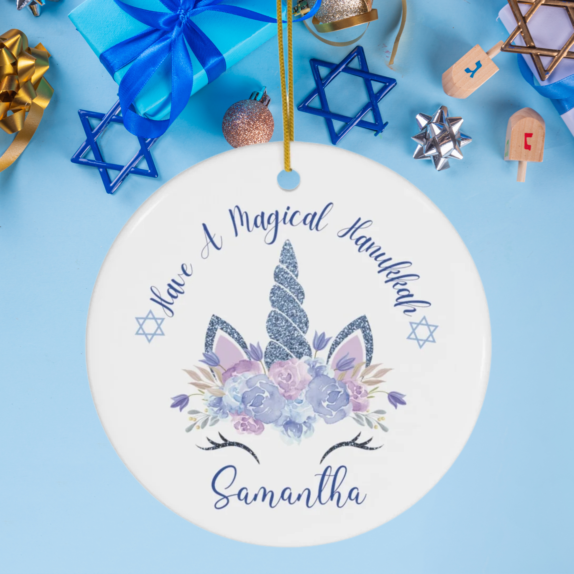 Personalized Hanukkah Ornament, Personalized Unicorn Ornament, Hanukkah 2023 Ornament, Chanukkah Gifts, Custom Jewish Ornament, Jewish Gift