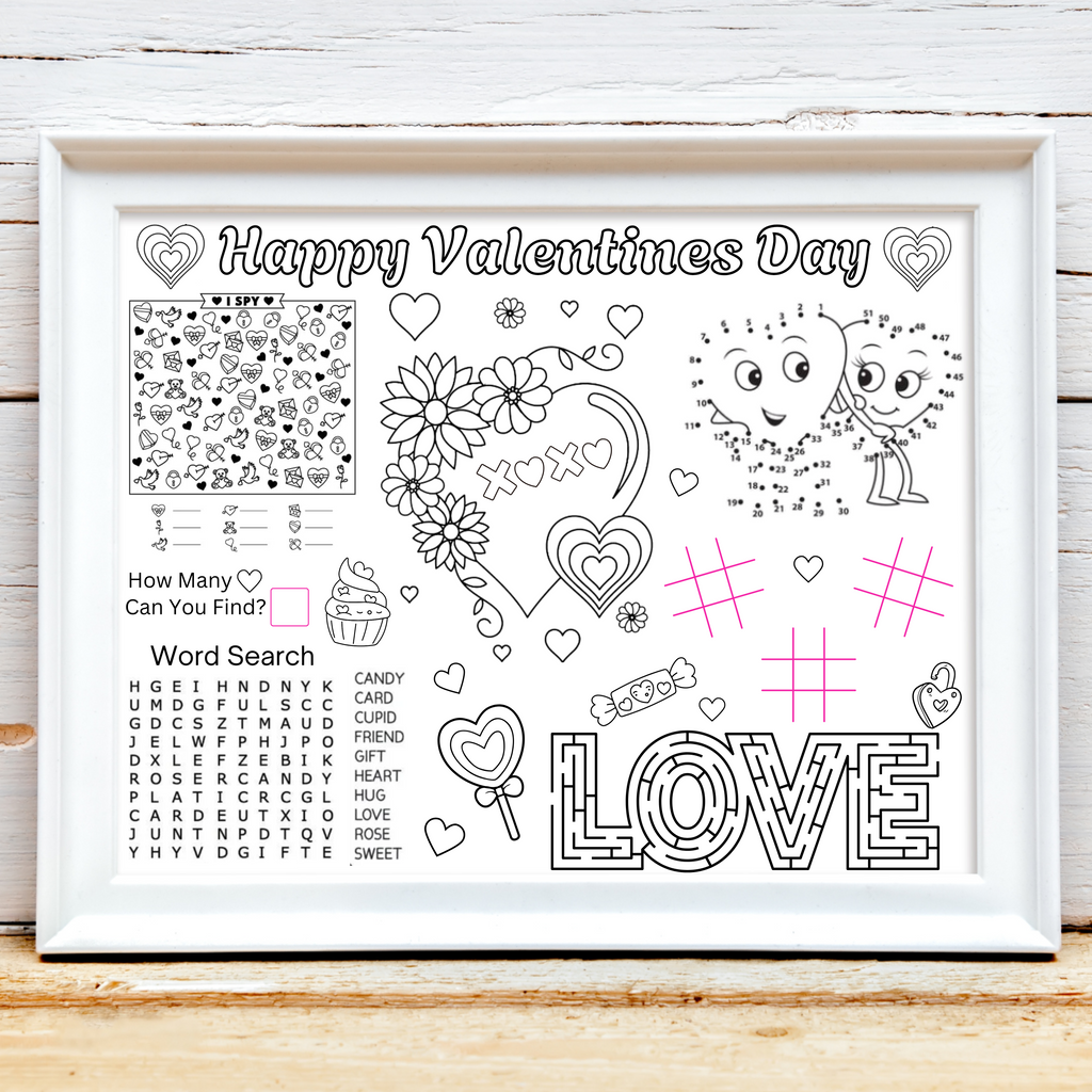 Valentine's Activity Placemat, Valentine's Day Party Favor