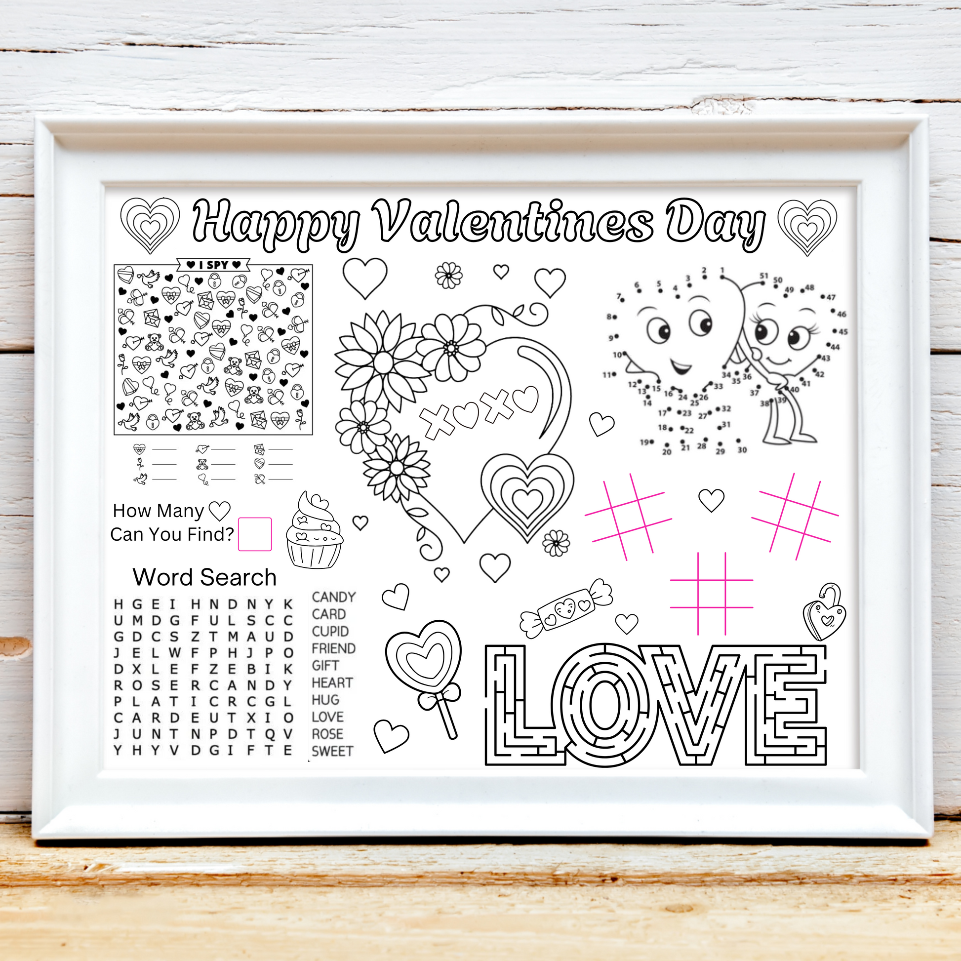 Valentine's Activity Placemat, Valentine's Day Party Favor