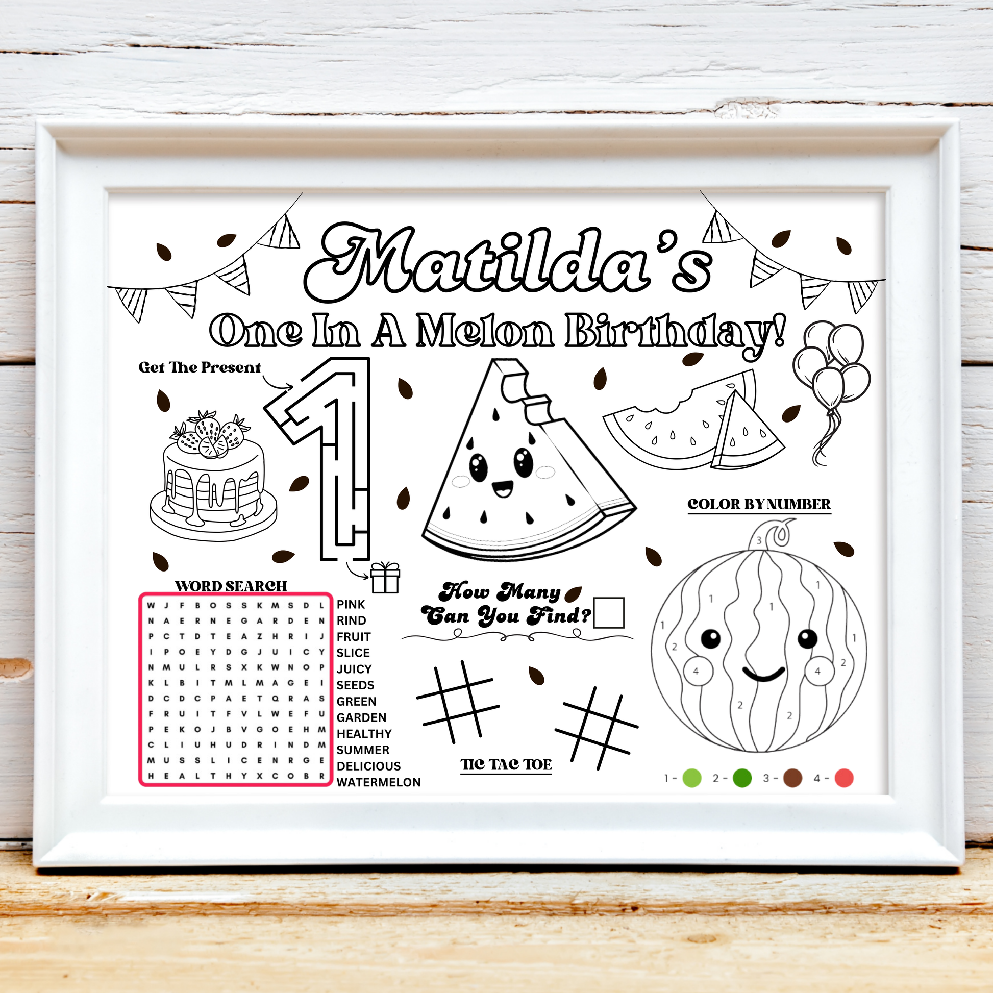 Personalized One In A Melon Birthday Activity Placemat, Watermelon Theme Birthday