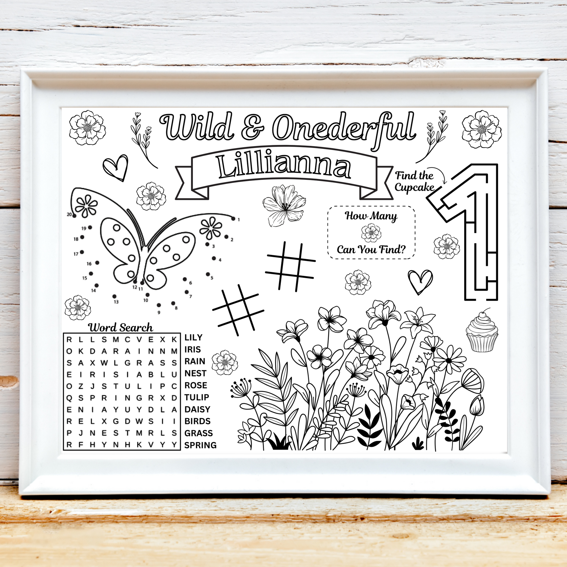 Personalized Wild and Onederful Birthday Party Activity Sheet, Wildflower Themed Party